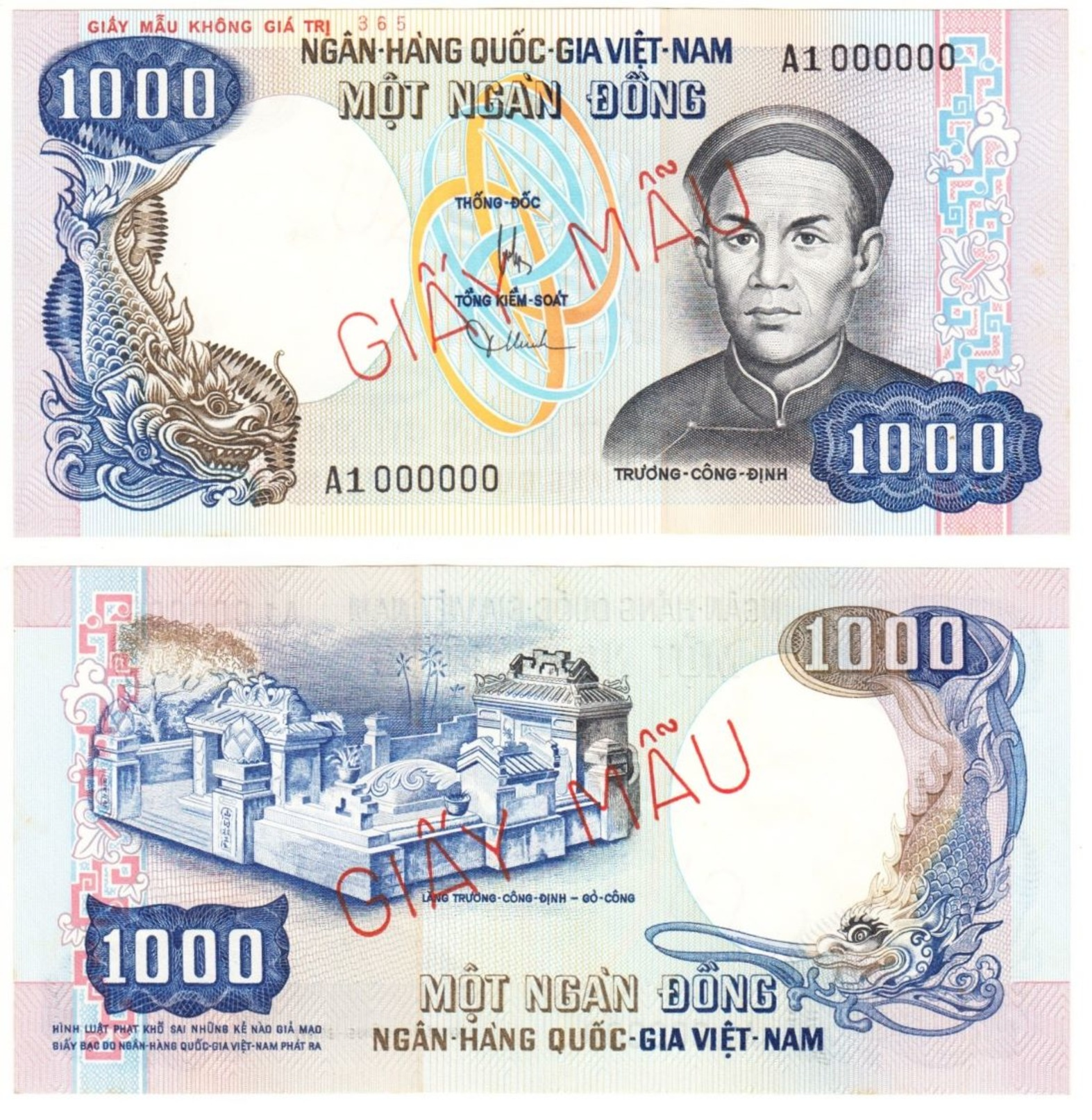 1,000 Dong Banknote Specimen 1975 P 34As Very Rare Vietnam South (RVN) - Vietnam