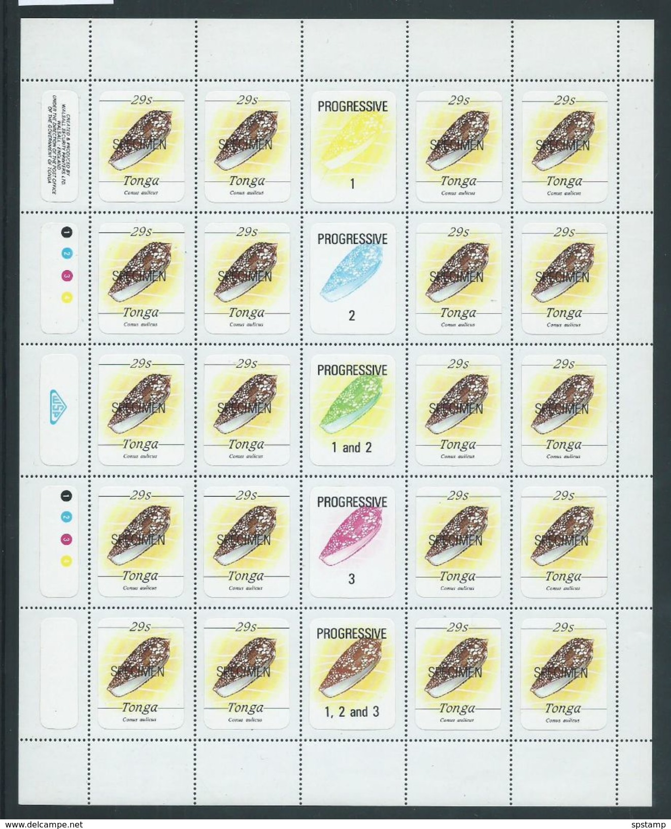 Tonga 1984 Marine Life Definitives 29s Shell Full Sheet Of 20 With Margins & Gutters MNH Specimen Overprint - Tonga (1970-...)