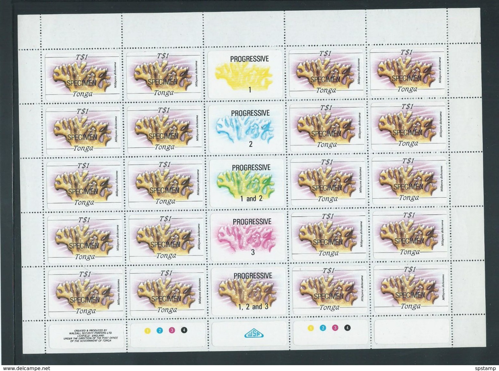 Tonga 1984 Marine Life Definitives $1 Coral Full Sheet Of 20 With Margins & Gutters MNH Specimen O/P - Tonga (1970-...)