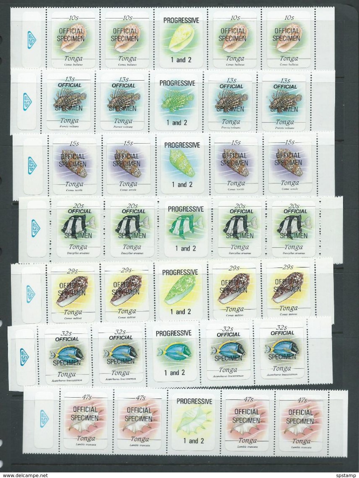 Tonga 1984 Marine Life Official Definitives Set 16 X 4 In Gutter Strips MNH Specimen O/P - Tonga (1970-...)