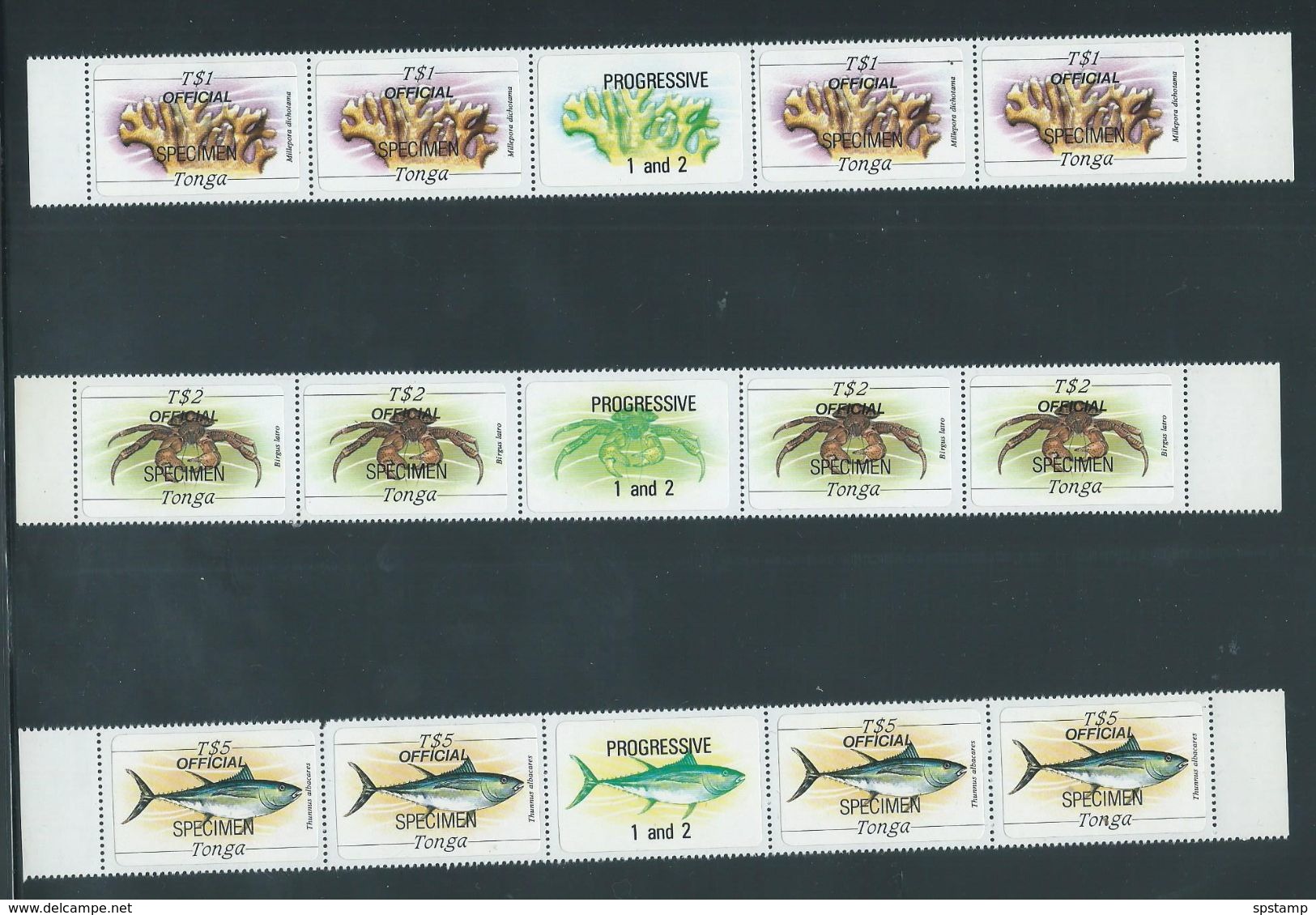Tonga 1984 Marine Life Official Definitives Set 16 X 4 In Gutter Strips MNH Specimen O/P - Tonga (1970-...)