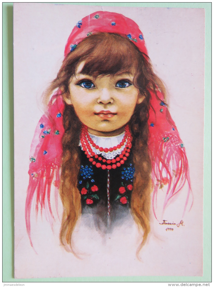 Poland 1998 Postcard ""painting Of Girl"" To England - Pinecones Larix - Poland