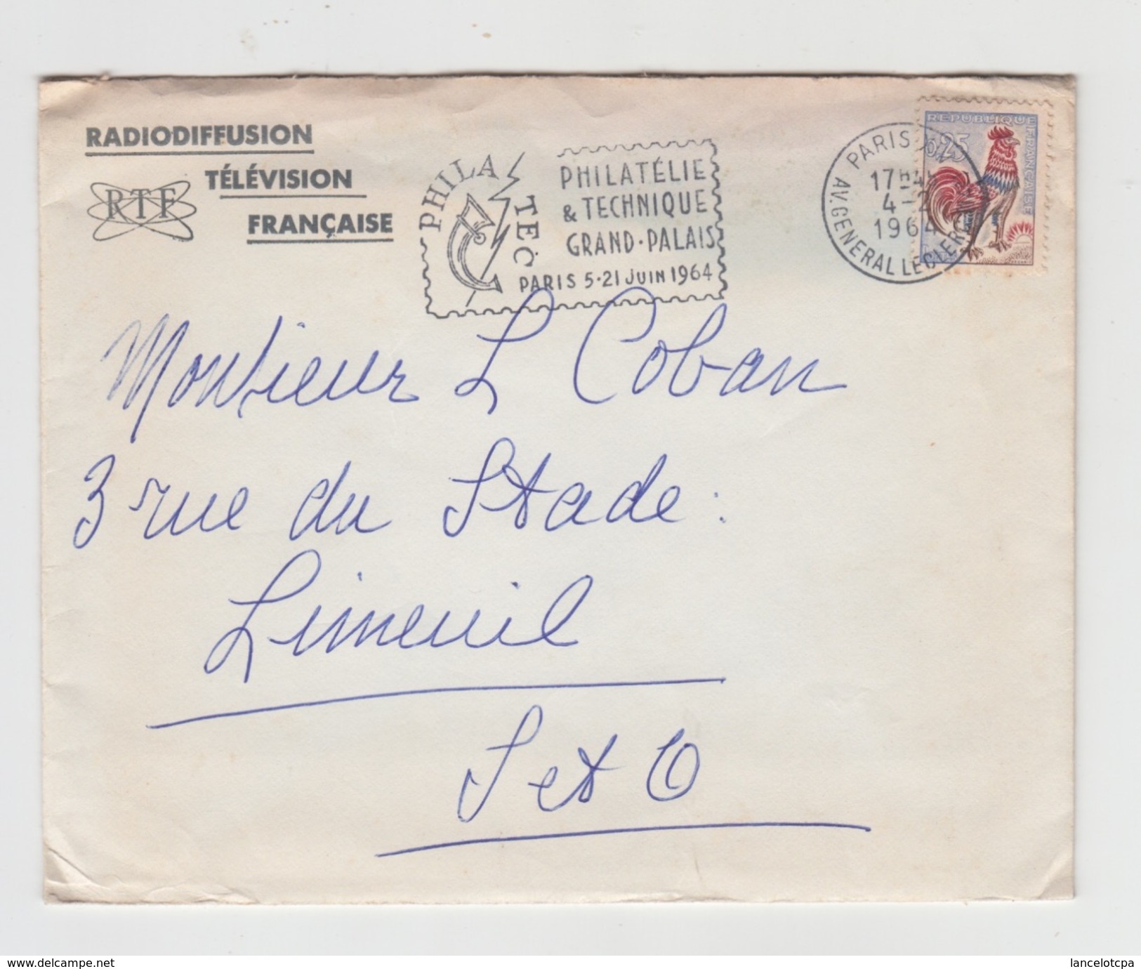 LETTRE EN-TETE ORTF Datée 1964 Avec MARCOPHILIE PHILATEC Adressée Au Poëte PAUL COBAN - 1961-....