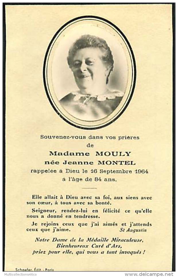 050817 - FAIRE PART DECES ANCIEN - FRANCE MOULY NEE JEANNE MONTEL 1964 - Décès