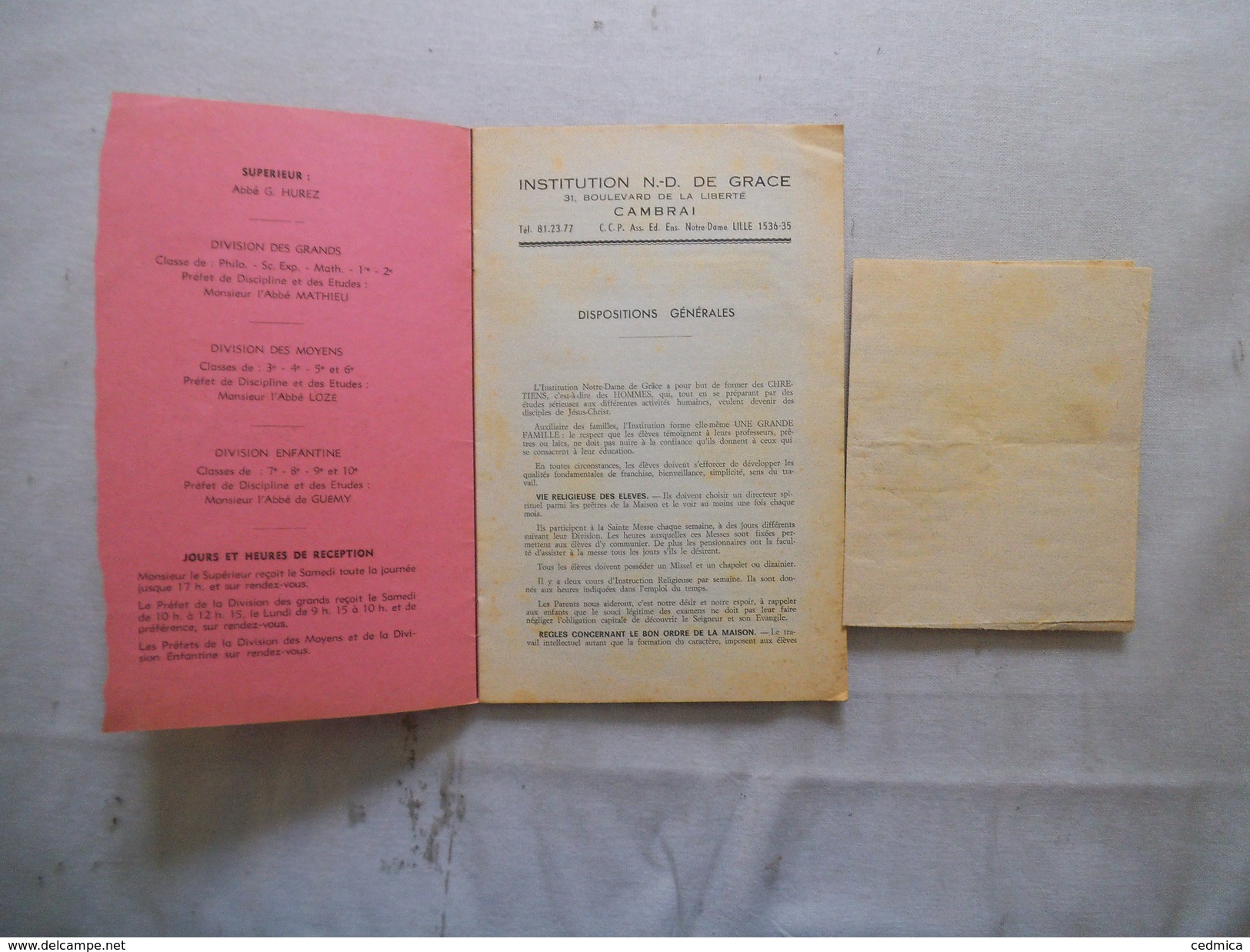 CAMBRAI INSTITUTION NOTRE-DAME DE GRACE 31 BOULEVARD DE LA LIBERTE REGLEMENT 1965-1966 SUPERIEUR ABBE G. HUREZ - Religion &  Esoterik
