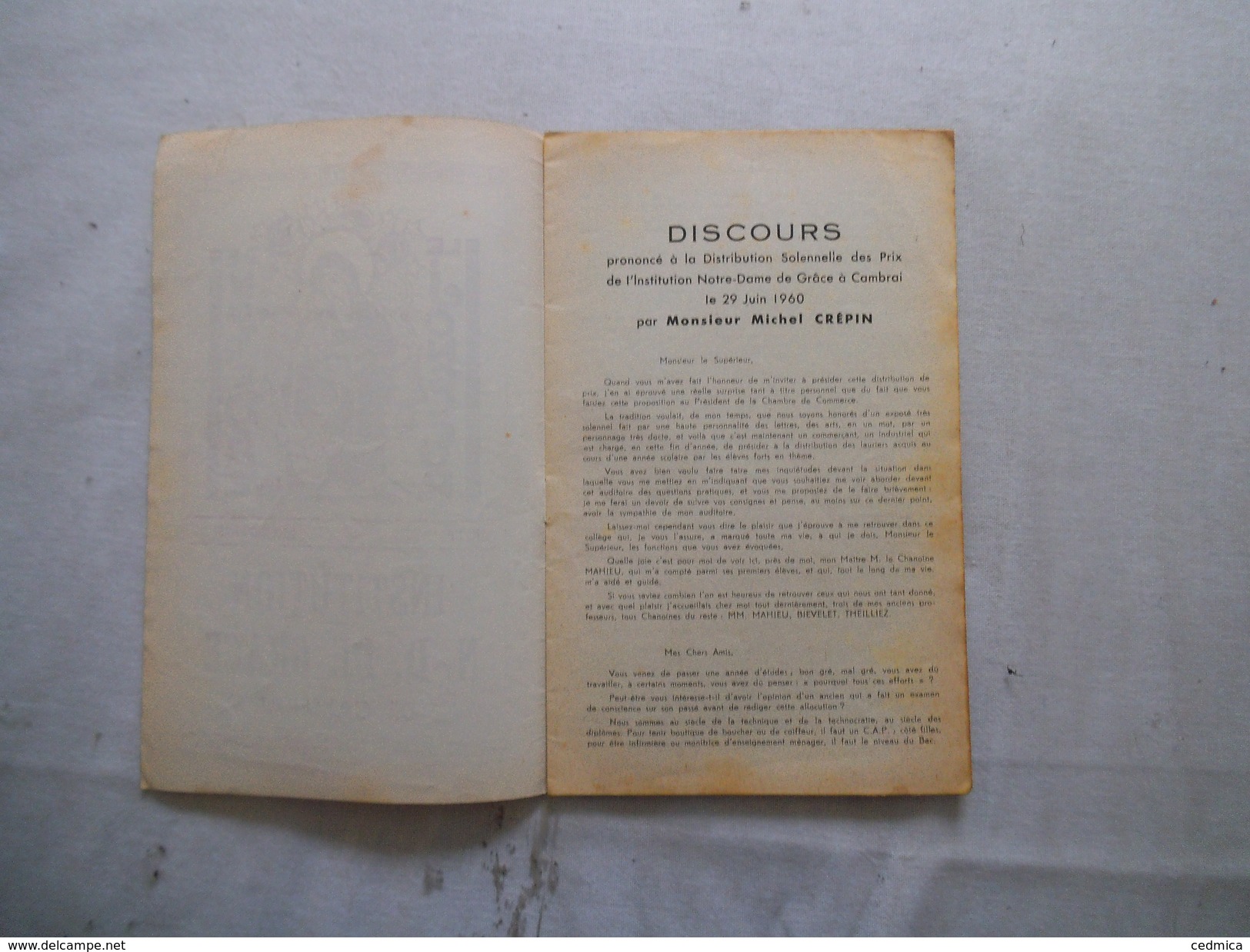 CAMBRAI INSTITUTION NOTRE-DAME DE GRACE LE JONGLEUR DE NOTRE DAME N°39 DECEMBRE 1960 DISCOURS DE MICHEL CREPIN - Religion & Esotérisme