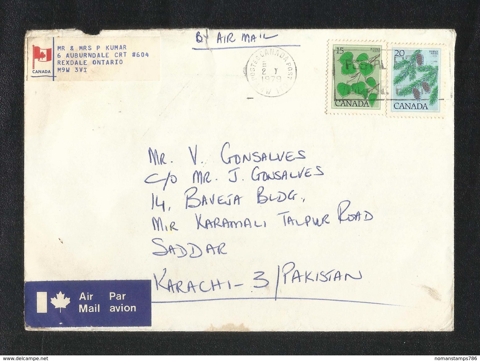 Canada 1979 Air Mail Postal Used Cover Canada To Pakistan Flower Flowers - Other & Unclassified