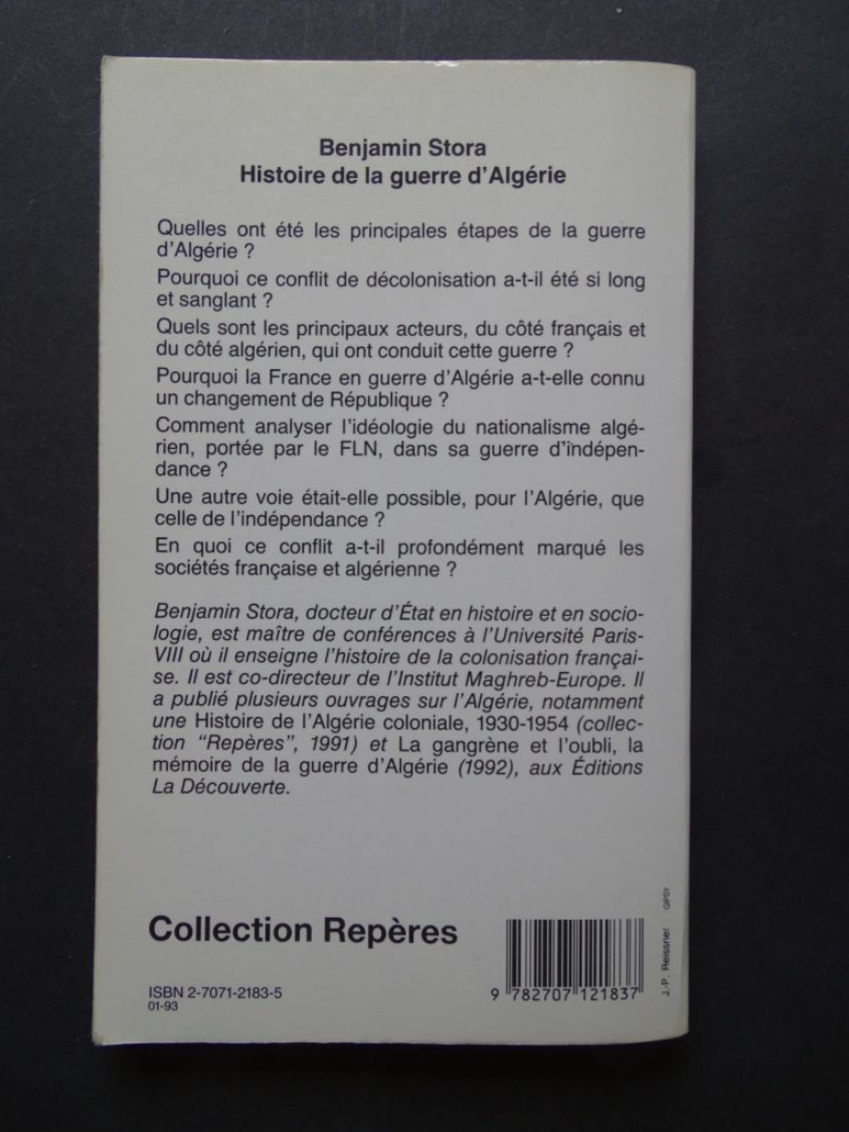 Histoire De La Guerre D'Algérie . Auteur : Benjamin Stora - History