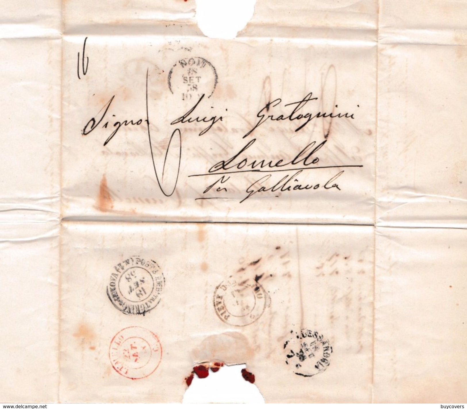 LV205 - LOMBARDO VENETO - 20/8/1858 Lettera Da Milano A Lomello (PV) Tassata 2,5 Decimi E Pagata In Denaro. RISPEDITA- - Lombardo-Vénétie