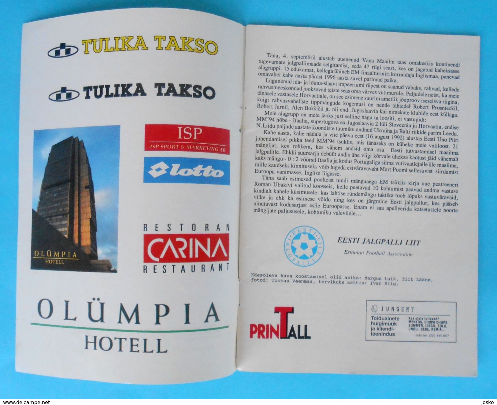 ESTONIA V CROATIA - 1996 UEFA EURO Qual. Football Match Programme * Soccer Fussball Programm Calcio Programma Programa - Bücher