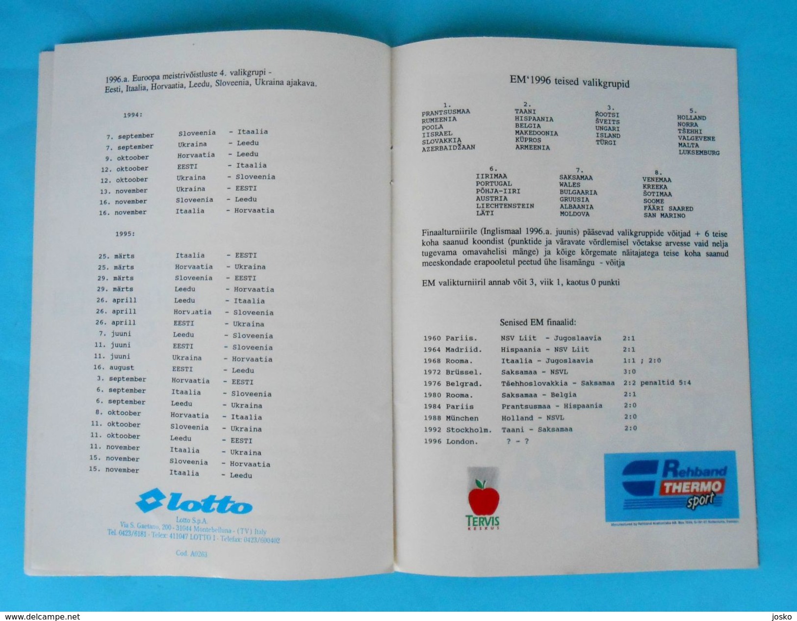 ESTONIA v CROATIA - 1996 UEFA EURO qual. football match programme * soccer fussball programm calcio programma programa