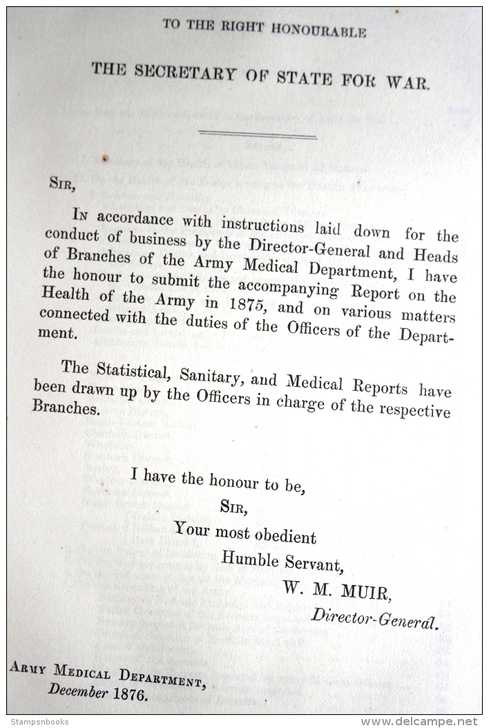 1875 Army Medical Department Report (290 Pages) India China Canada COGH St Helena Ceylon West Indies Bermuda Fiji - Documents