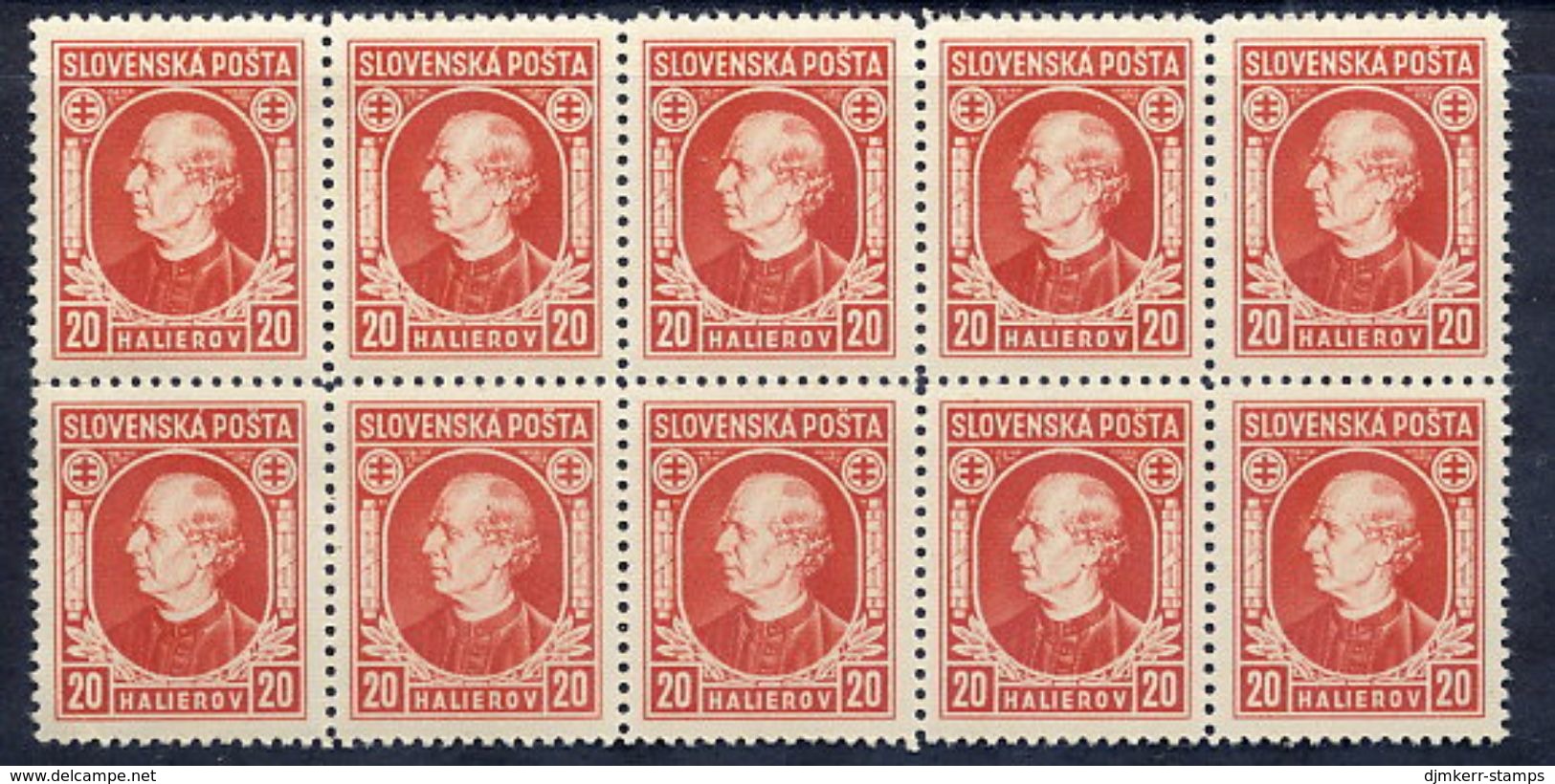 SLOVAKIA 1939 Hlinka Definitive 20 H Block Of 10 MNH / ** .  Michel 37A - Unused Stamps