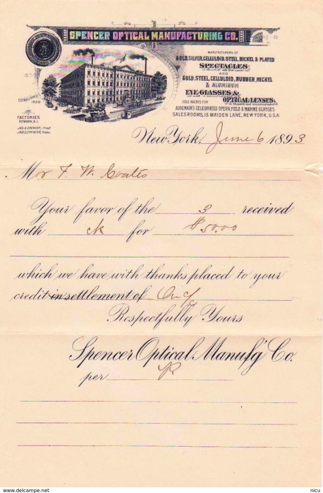 LETTER SENT FROM NEW YORK (Jun.6.1893) To BROCKVILLE (Jun.7.1893) With Letter Inside - Scot 231 - Other & Unclassified