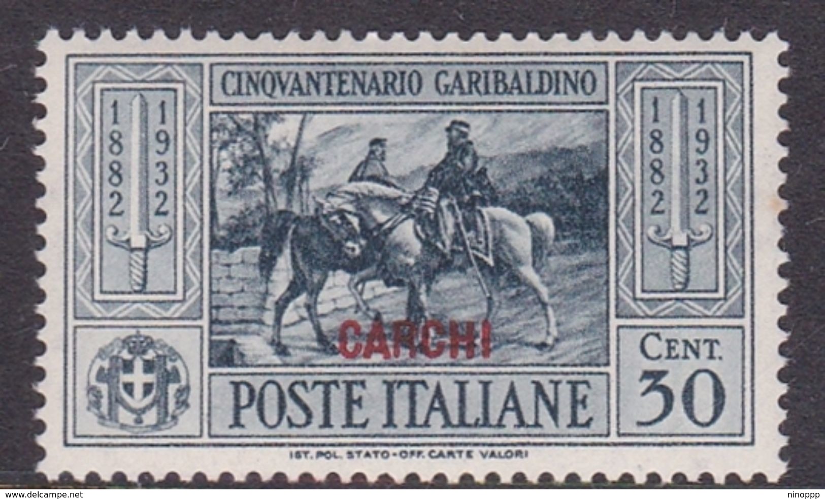 Italy-Colonies And Territories-Aegean-Carchi S 20 1932 Garibaldi 30c Bluish Slate MNH - Egée (Carchi)