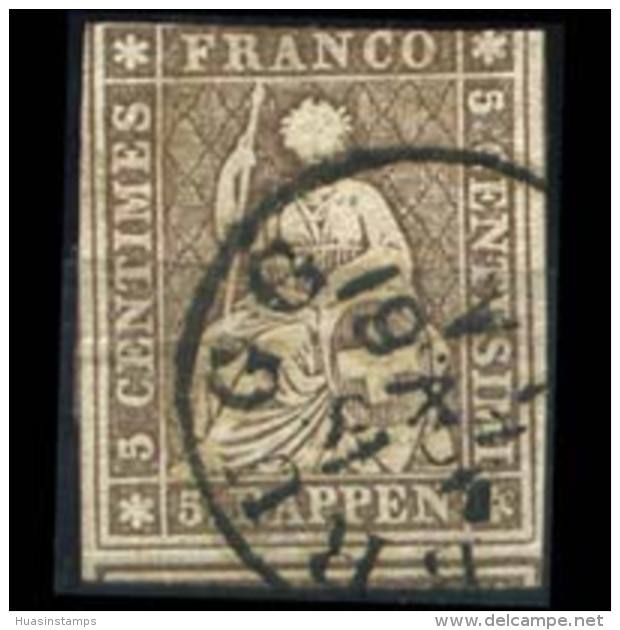 SWITZERLAND 1855 - Scott# 25 Helvetia 5r Used - Oblitérés