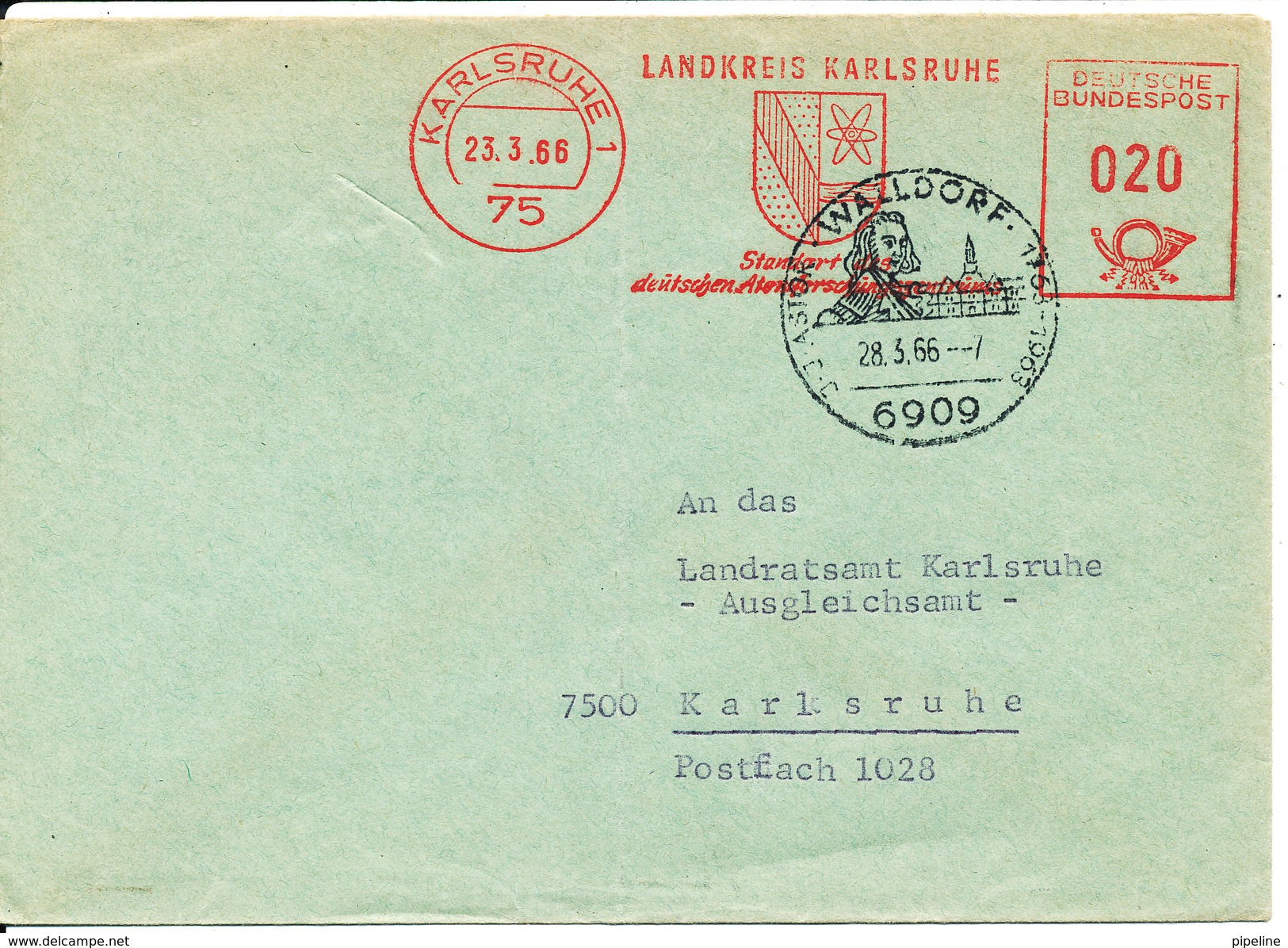 Germany Cover With Meter Cancel Karlsruhe 23-3-1966 - Brieven En Documenten