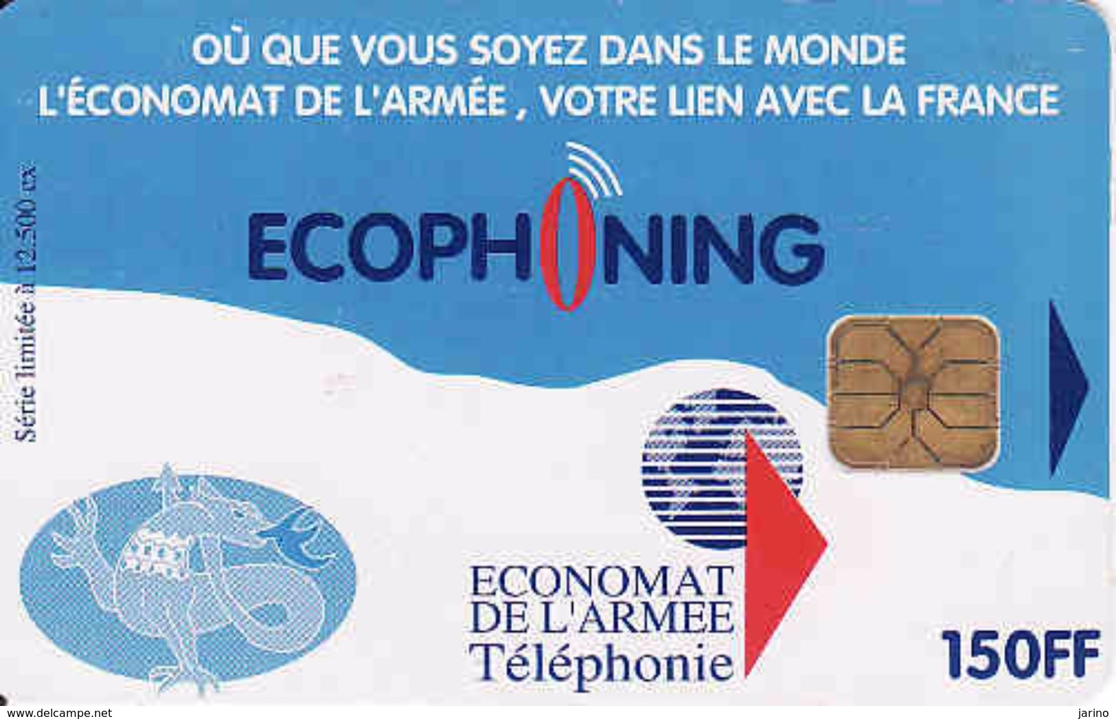 France, CARTE-PUCE-MILITAIRE-SFOR 14-ECOPHONING--150FF, Tirage 12500, Fine Condition - Military Phonecards