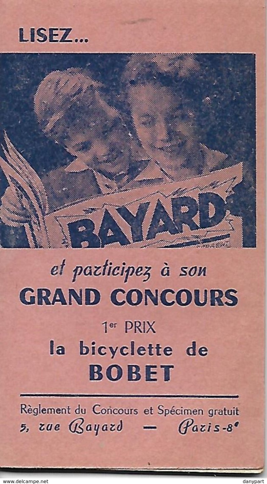 BERNADETTE PUBLICITE PETIT CARNET VIERGE GRAND CONCOURS 1er PRIX LA BICYCLETTE DE BOBET Port Gratuit - Bernadette