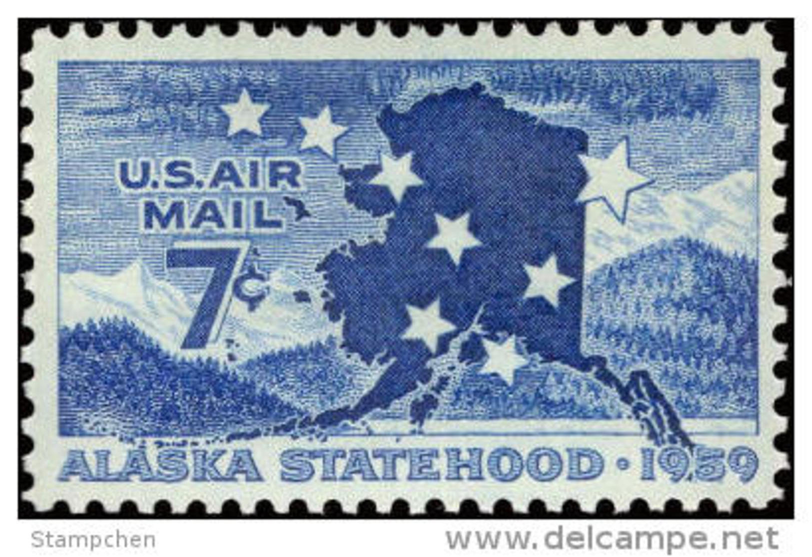 1959 USA Alaska Statehood Air Mail Stamp Sc#c53 Post Map Star Mount Snow - 2b. 1941-1960 Unused