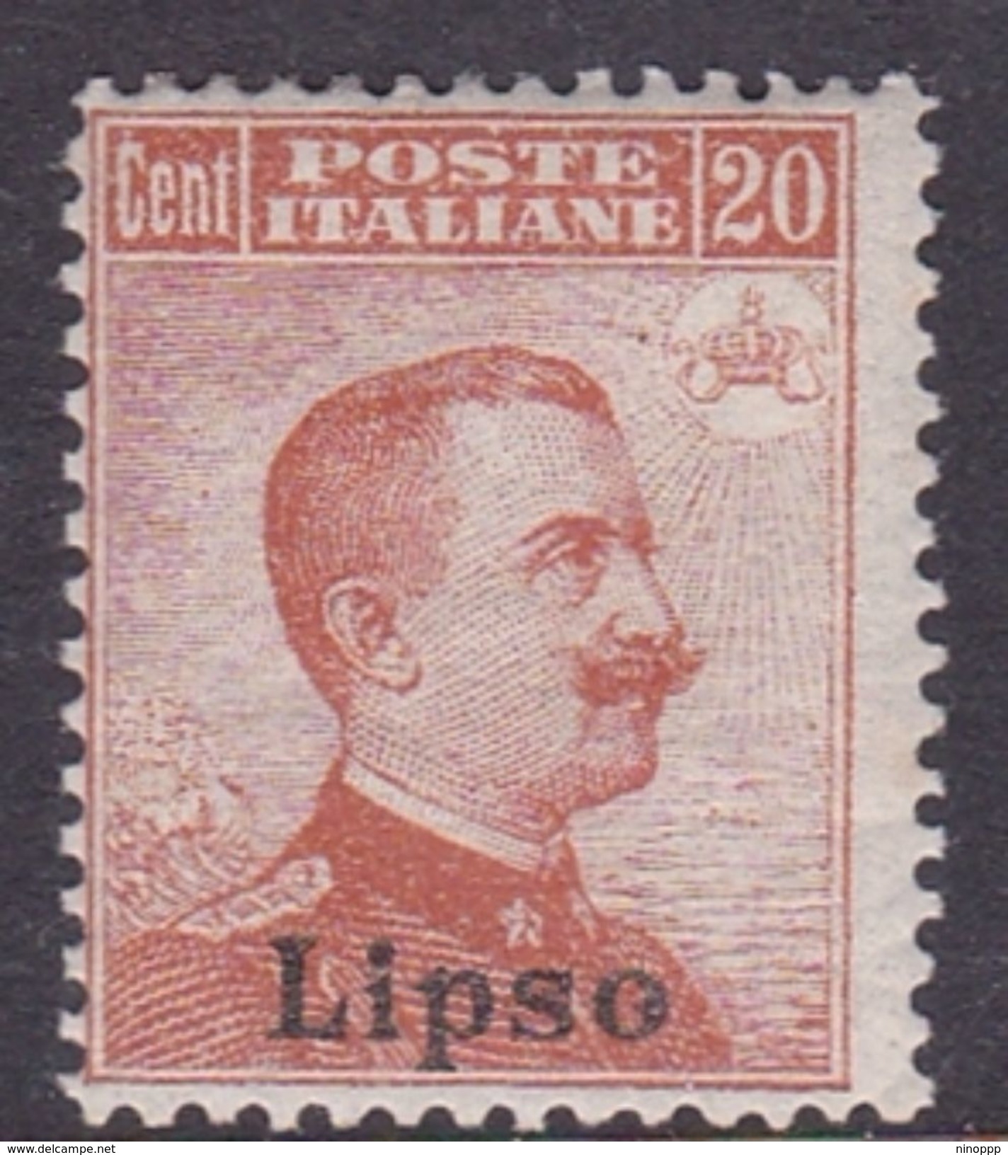 Italy-Colonies And Territories-Aegean-Lipso S9 1917 20c Brown Orange No Watermark MH - Egeo (Lipso)