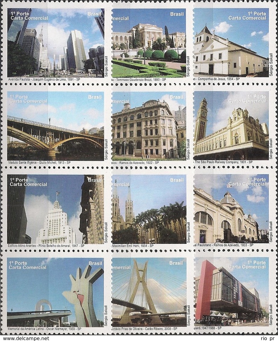 BRAZIL - COMPLETE SET (THREE STRIPS OF FOUR, HORIZONTAL) SÃO PAULO (DEPERSONALIZED) 2009 - MNH - Neufs