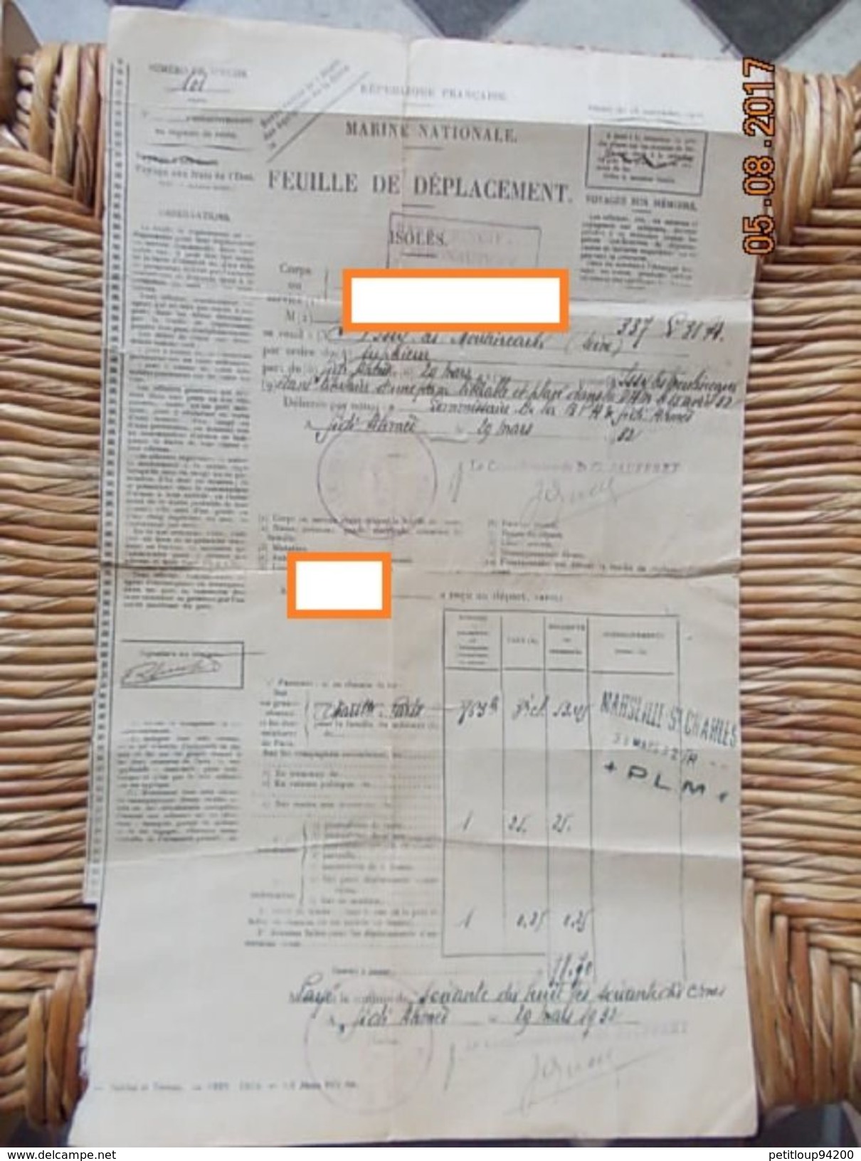 MARINE NATIONALE  Feuille De Déplacement  B.P.A. De SIDI-AHMED  *Bizerte TUNISIE  *Issy-les-Moulineaux  MARS1932 - Documents