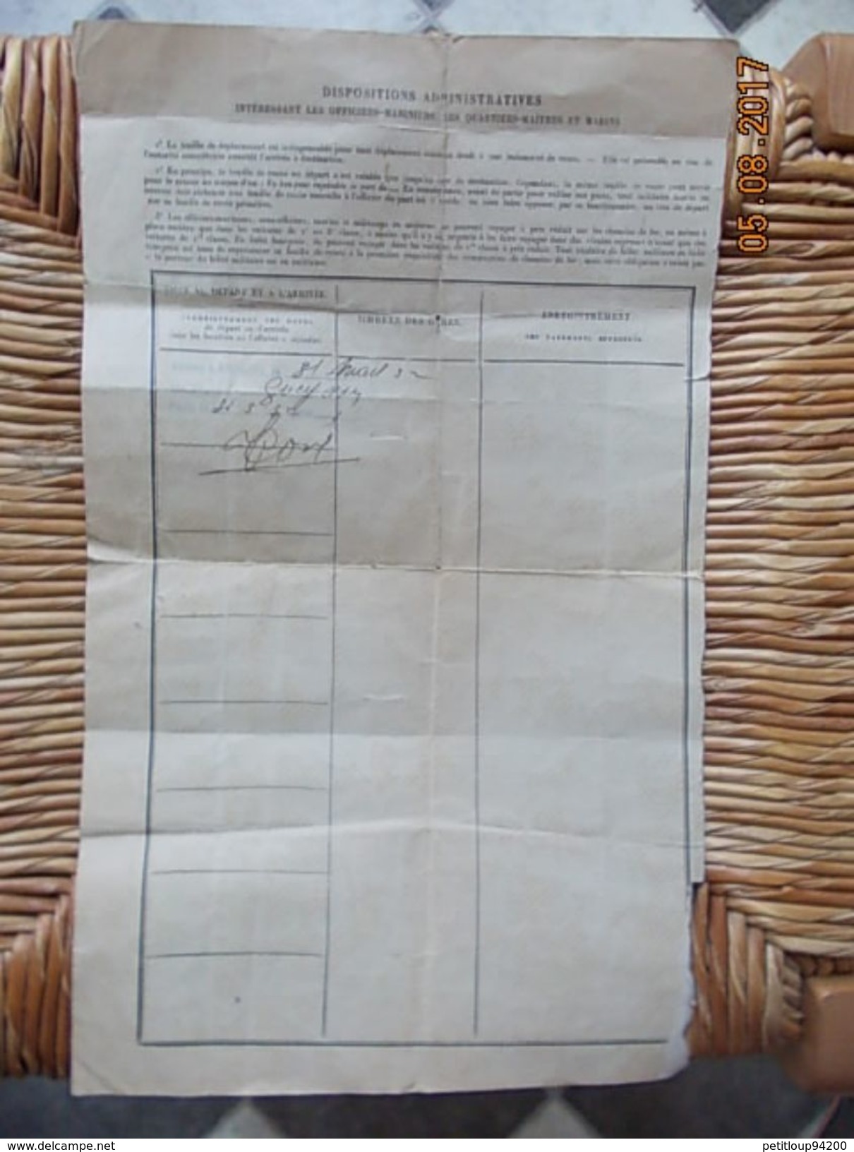 MARINE NATIONALE  Feuille De Déplacement  B.P.A. De SIDI-AHMED  *Bizerte TUNISIE  *Issy-les-Moulineaux  MARS1932 - Documents