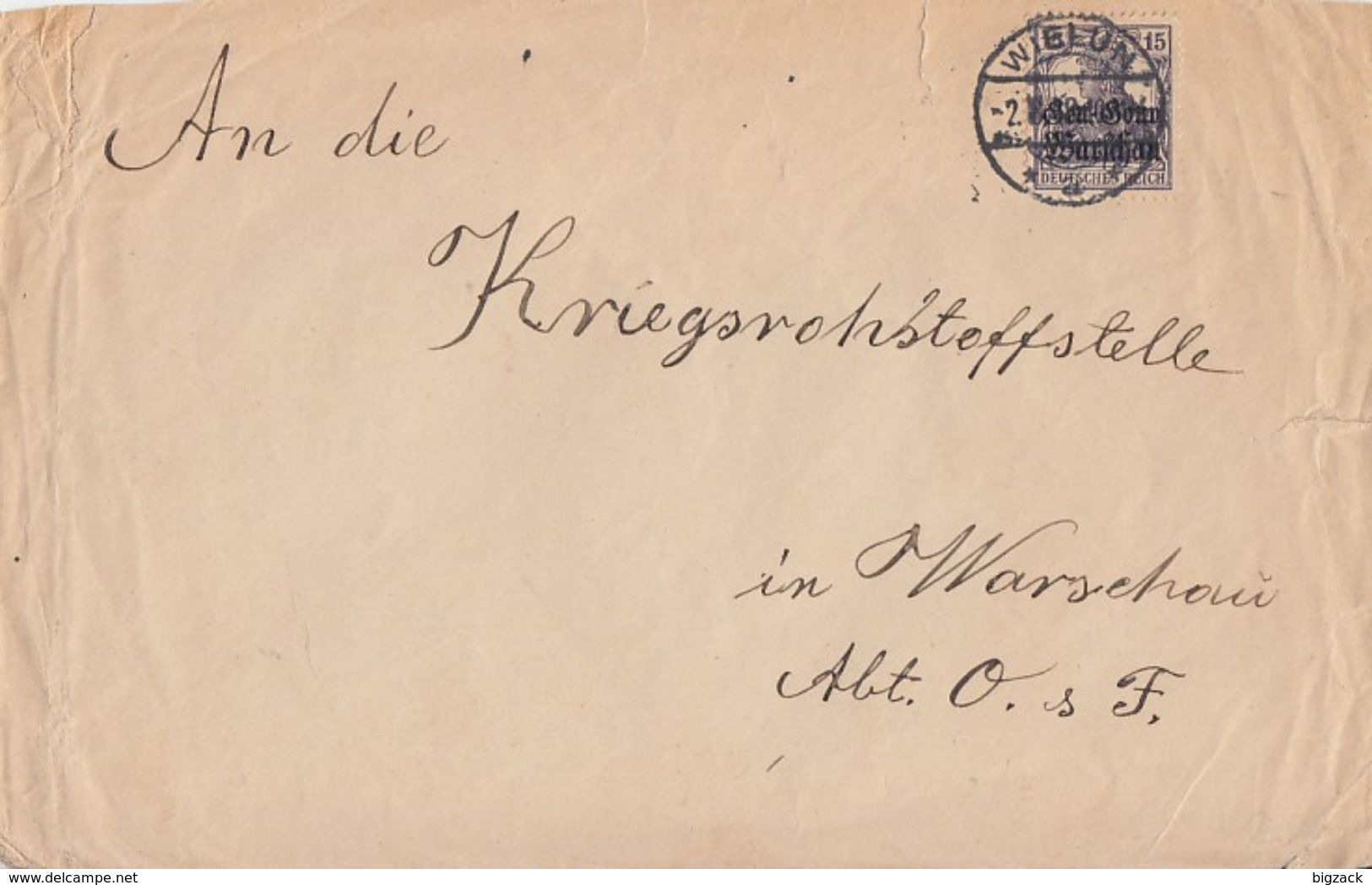 Dt. Post In Polen Brief EF Minr.12 Wielun - Besetzungen 1914-18