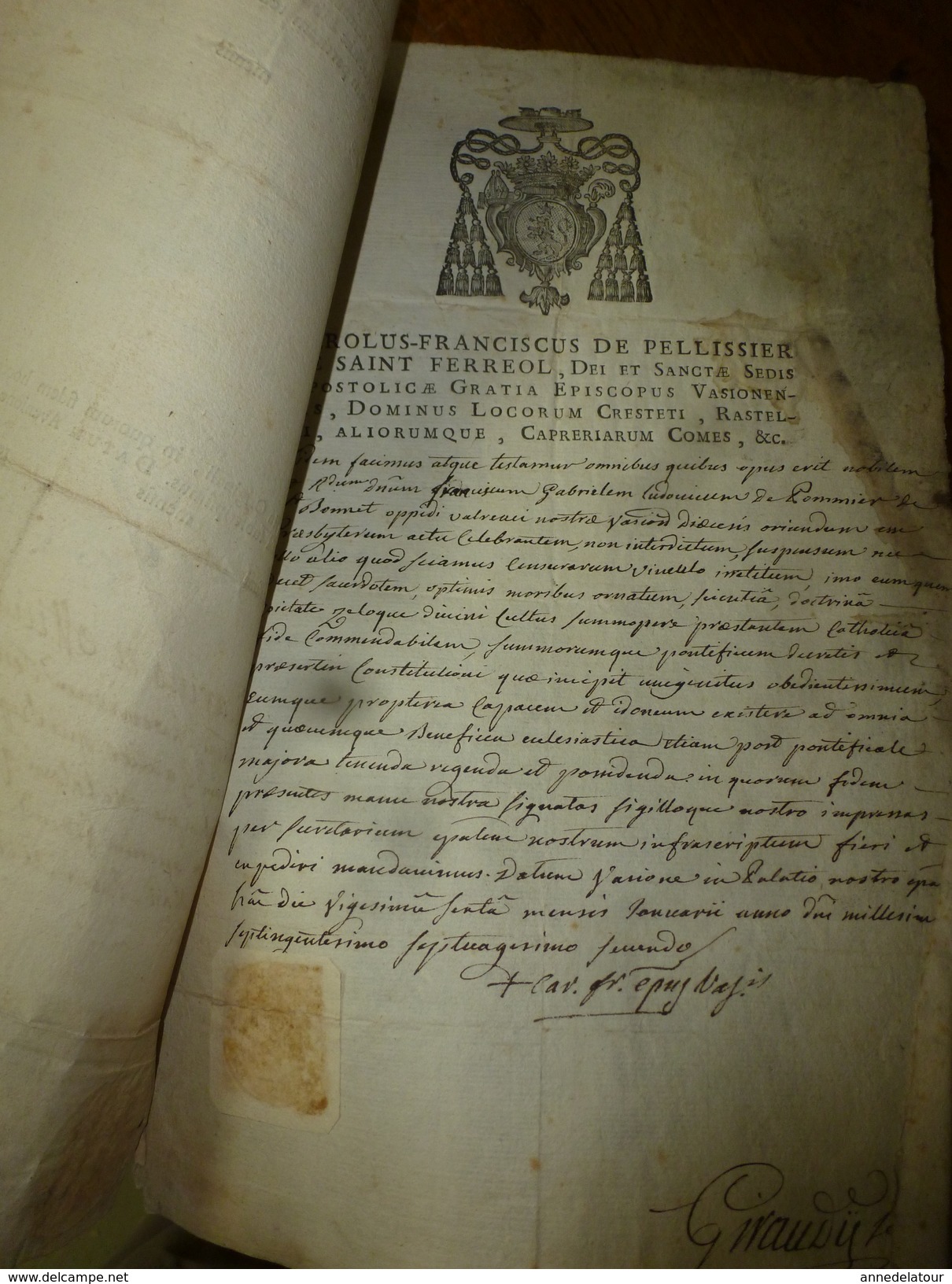 1772  rare lettre (filigrane) --> ROLUS-FRANCISCUS DE PELLISSIER DE SAINT FERREOL...etc