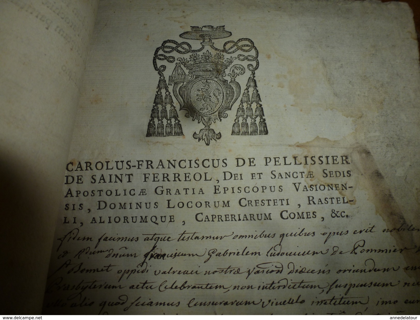 1772  rare lettre (filigrane) --> ROLUS-FRANCISCUS DE PELLISSIER DE SAINT FERREOL...etc