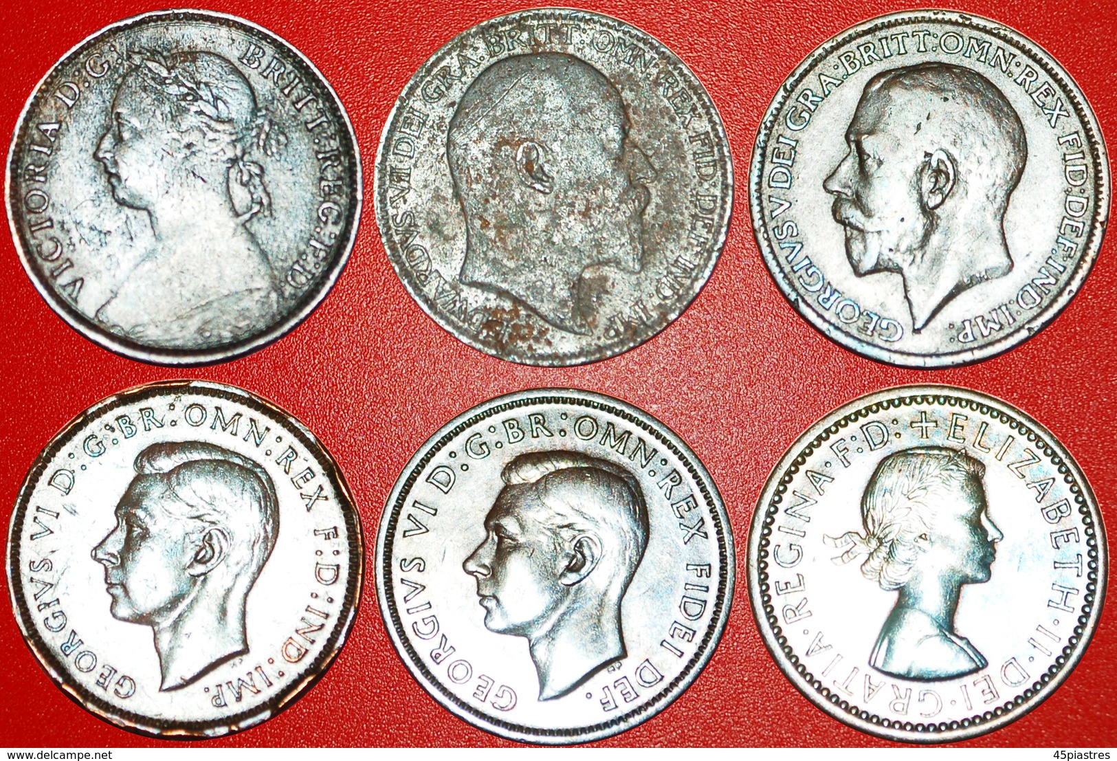 • PORTRAITS OF RULERS: GREAT BRITAIN ★ FARTHING 1886-1954! SET 6 COINS! LOW START&#x2605; NO RESERVE! - Collections
