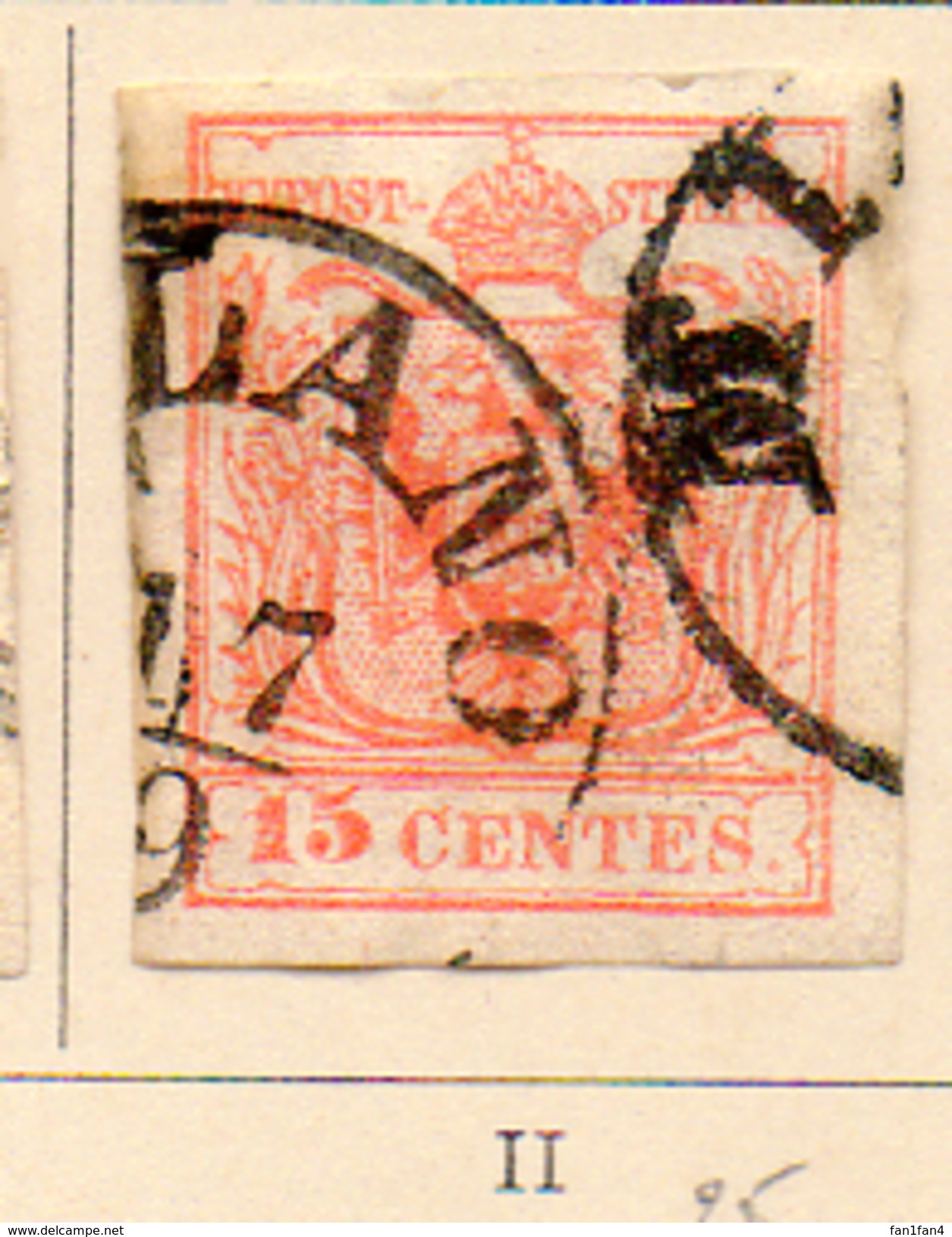 ITALIE (LOMBARDO-VENETIE) - 1850 - N° 3 (B) - 15 C. Rouge - (Type I) - Lombardy-Venetia