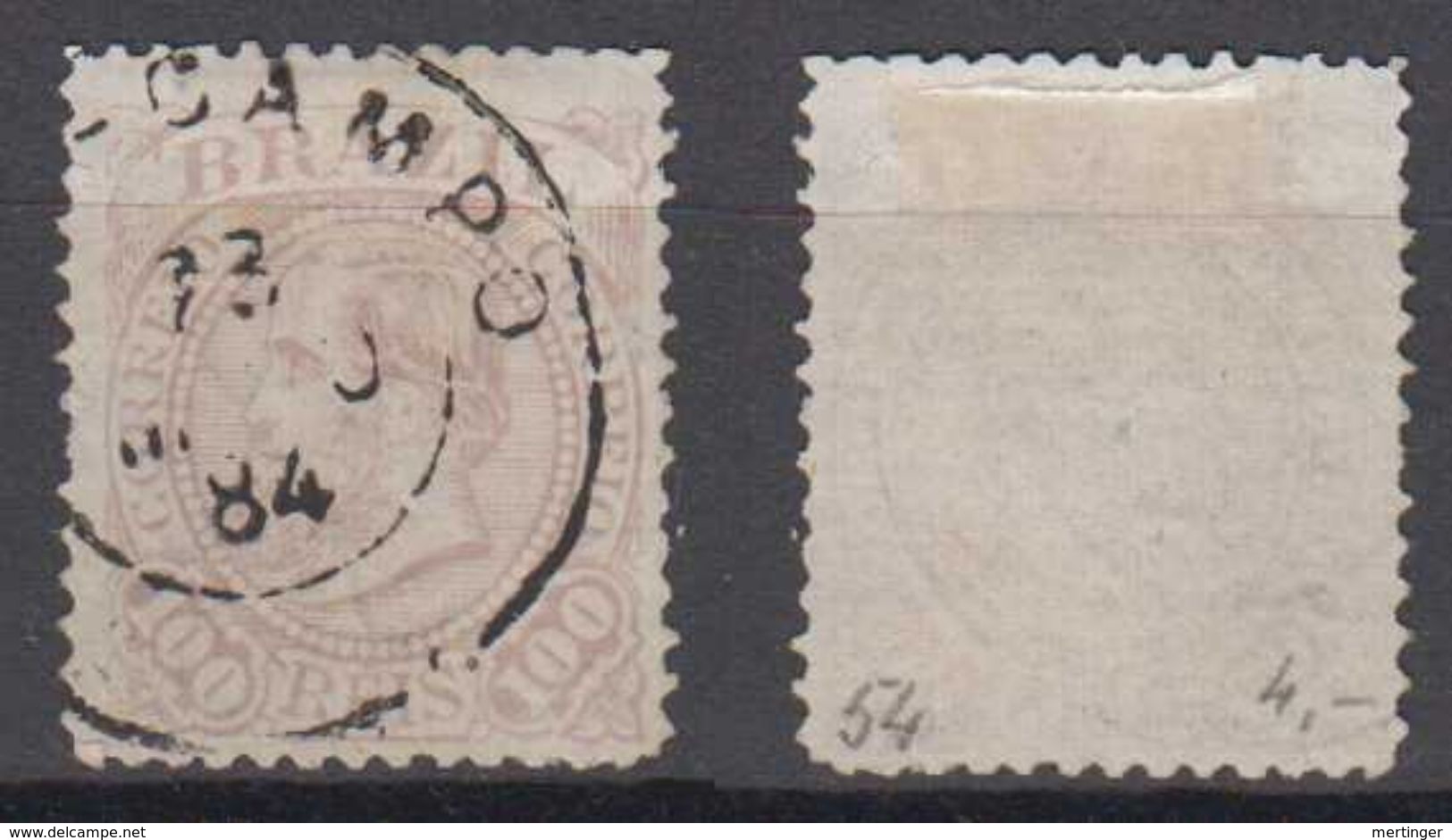 Brazil Brasil Mi# 54 Used 100R 1883 ABRE CAMPO Minas Postmark - Used Stamps