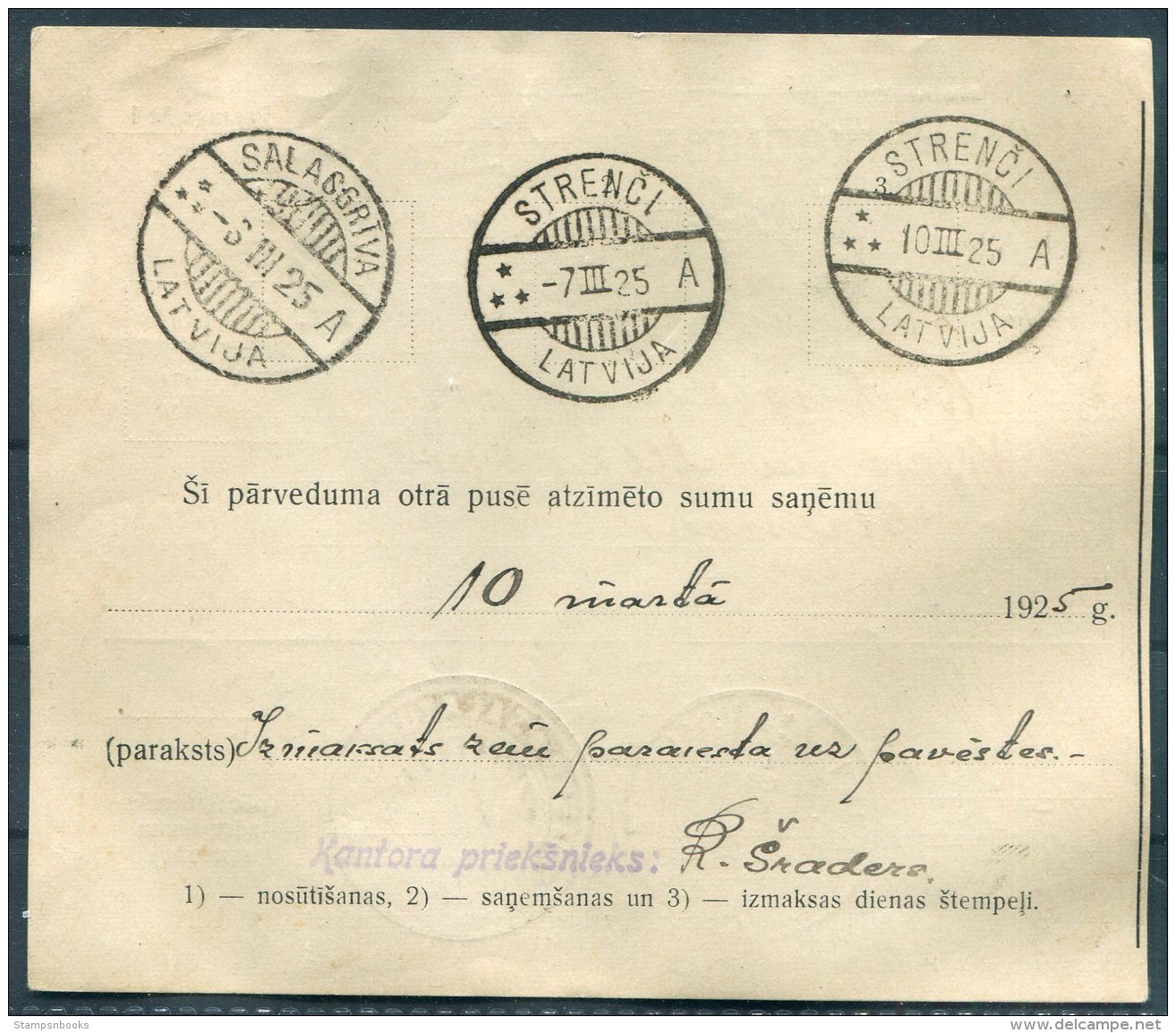 1925 Latvia Parvedums Pa Pastu Salacgriva - Strenci - Latvia