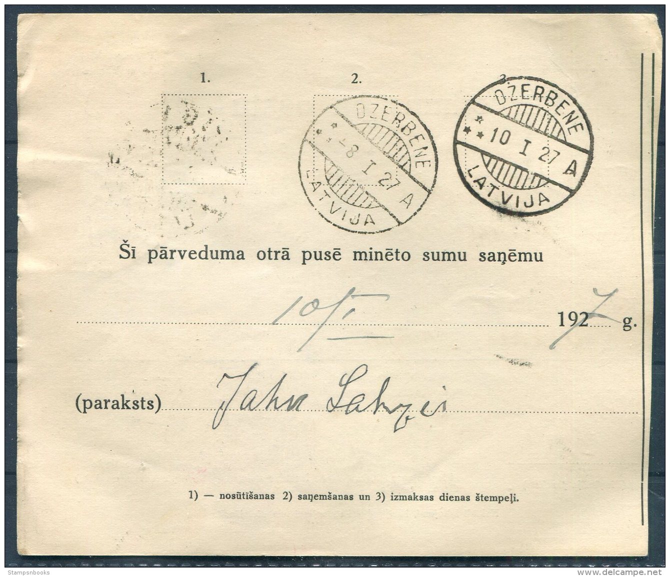 1927 Latvia Parvedums Pa Pastu Riga - Ozerbene - Latvia