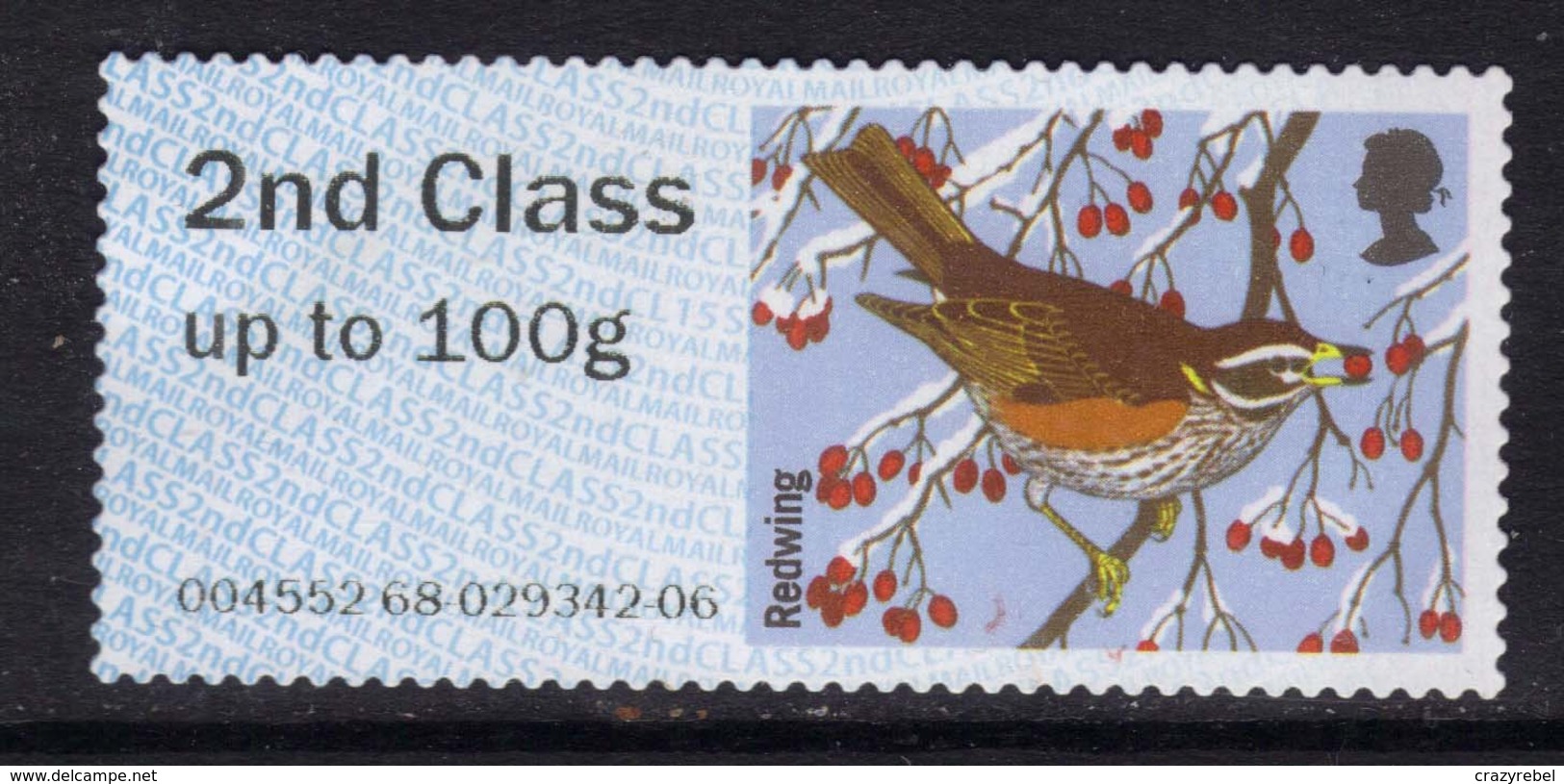 GB 2015 QE2 2nd Class Up To 100 Gm Post & Go Redwing Bird No Gum ( B717 ) - Post & Go Stamps