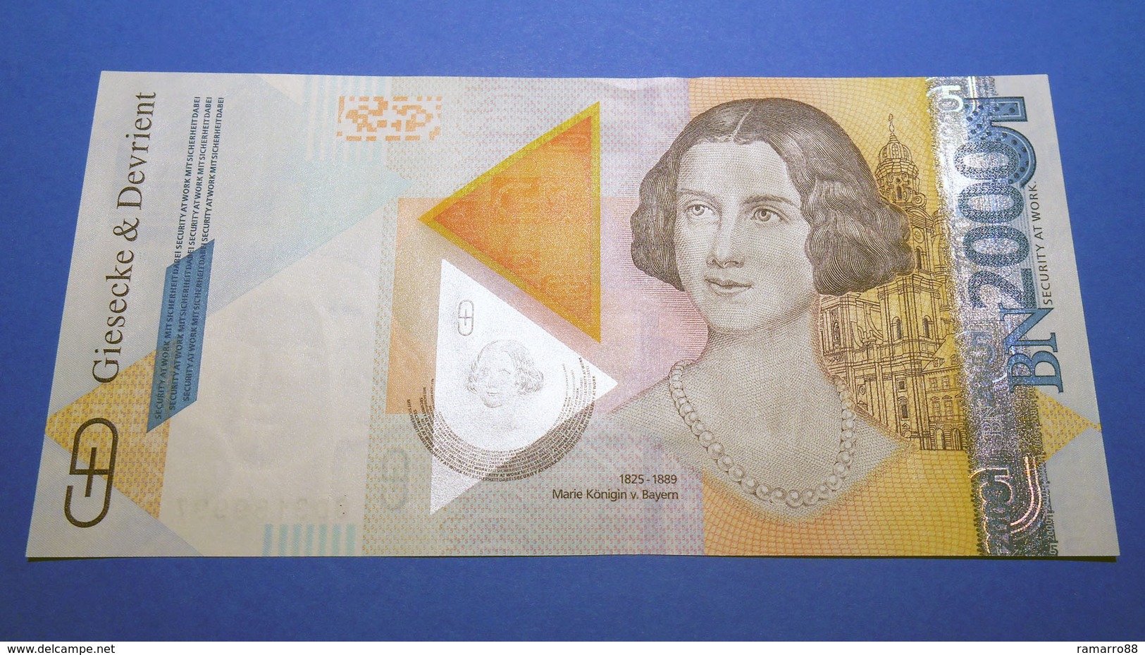 Giesecke & Devrient G&D Marie Königin von Bayern BN 2000 Specimen Test Note Unc