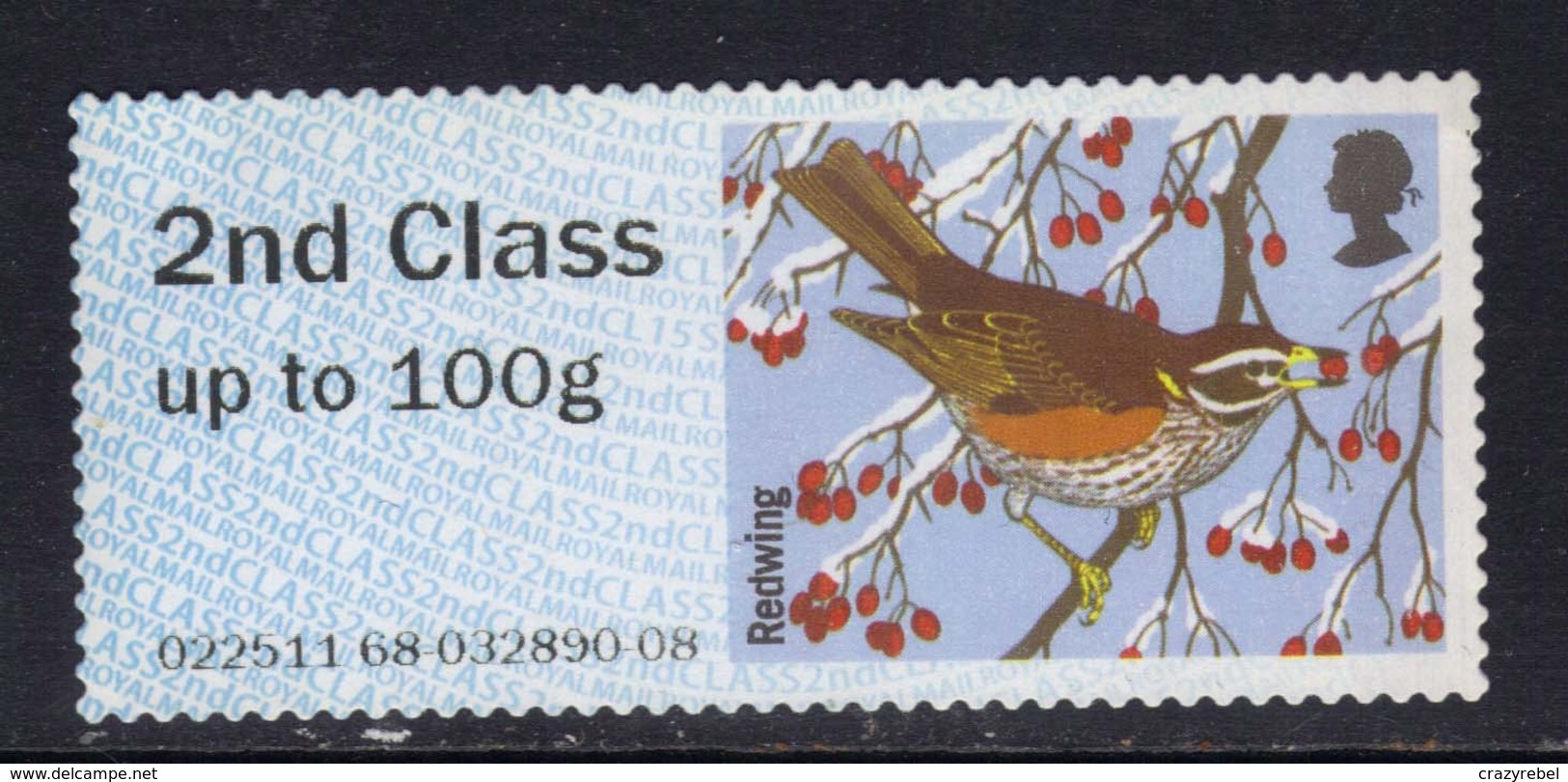 GB 2015 QE2 2nd Class Up To 100 Gm Post & Go Redwing Bird No Gum ( 576 ) - Post & Go Stamps