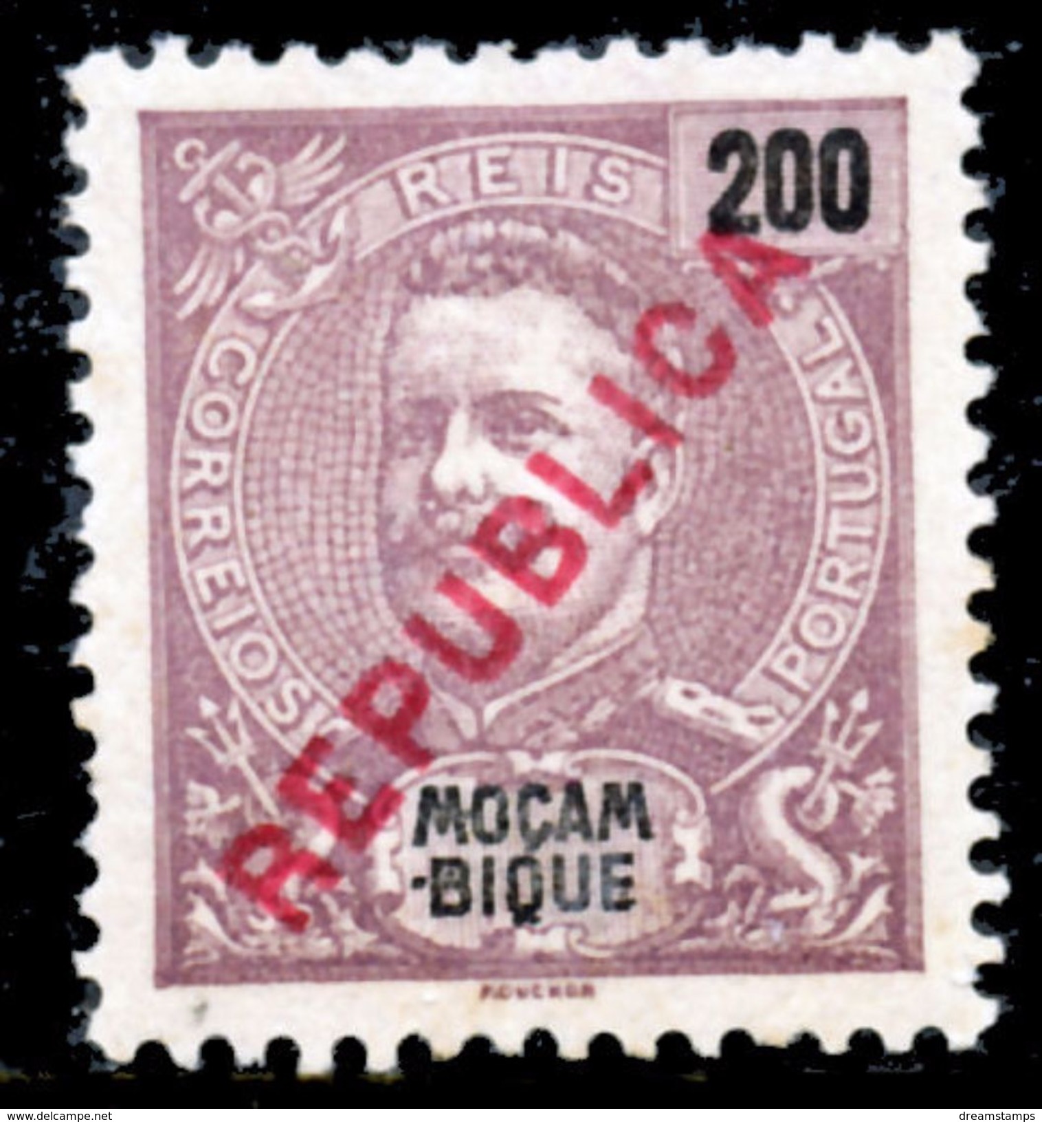 !										■■■■■ds■■ Mozambique 1917 AF#197* Local "REPUBLICA" 200 Réis (x4515) - Mozambique