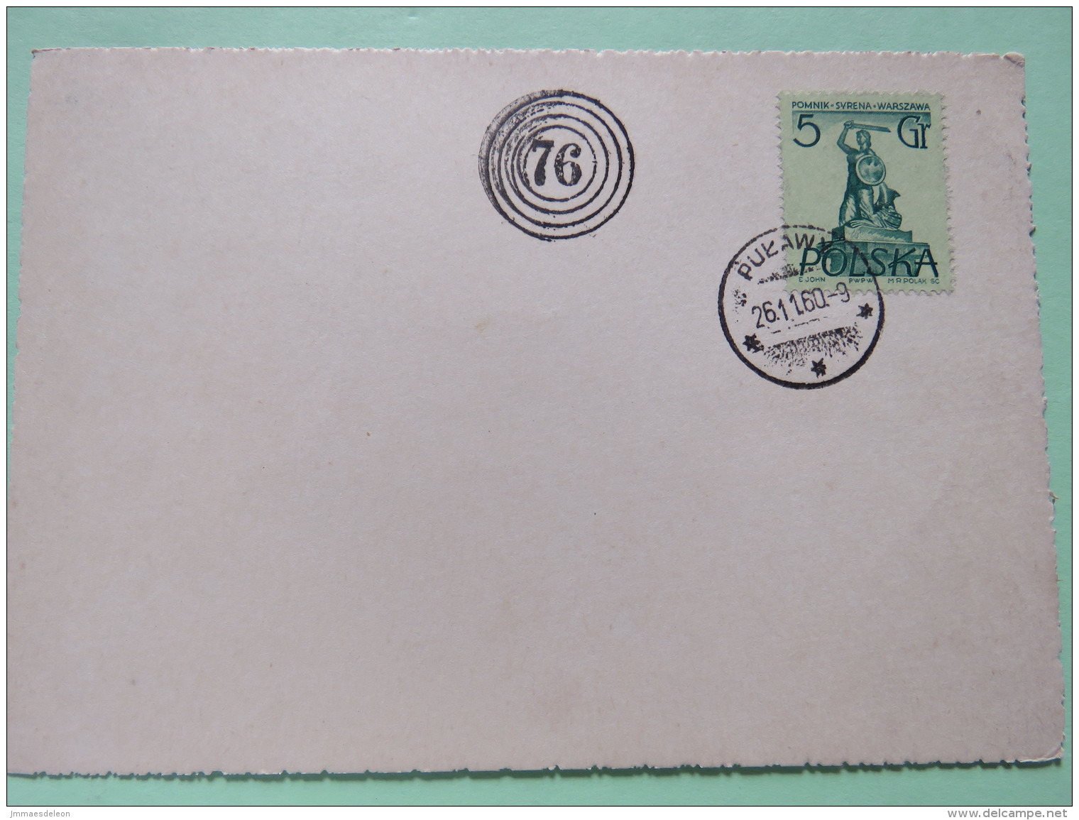 Poland 1960 Special Cancel ""76"" Postcard Pulawy - Warsaw Monuments Mermaid - Covers & Documents