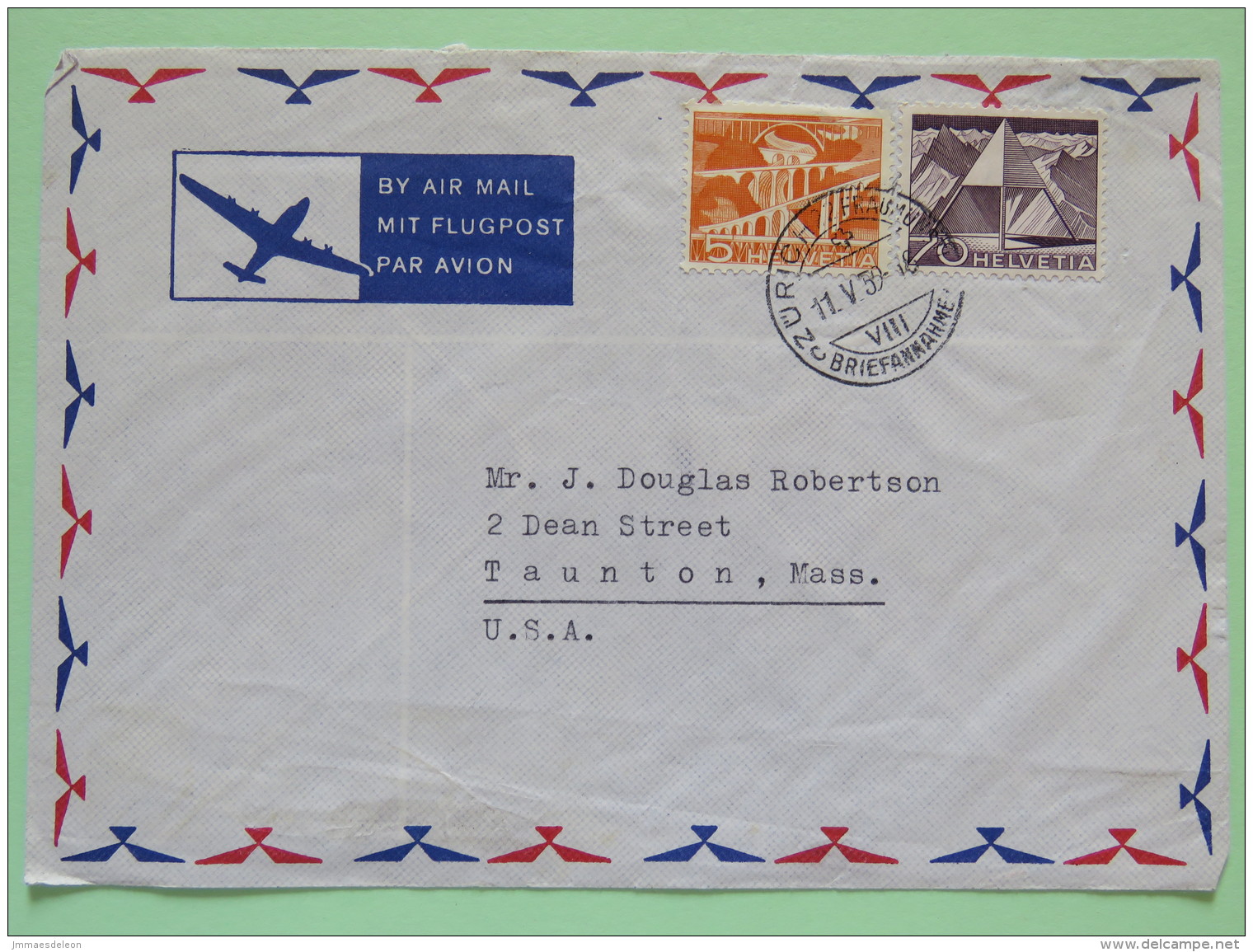 Switzerland 1959 Cover Zurich To USA - Bridges - Triangulation Point - Lettres & Documents