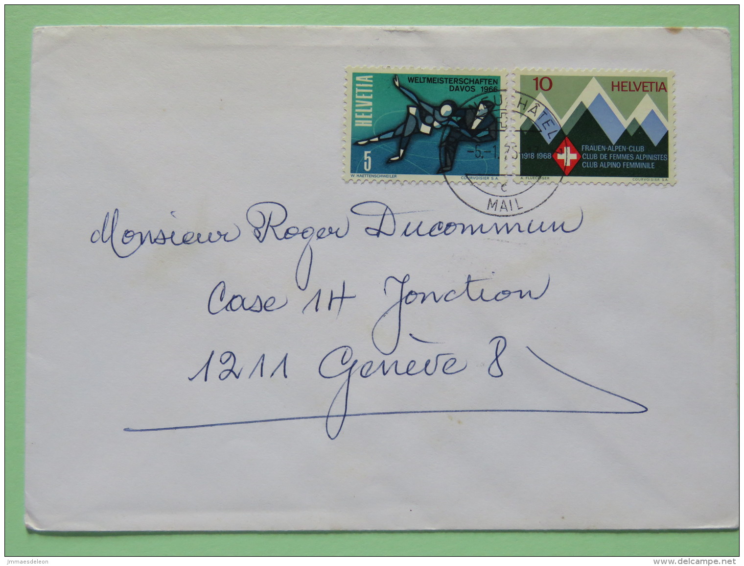 Switzerland 1975 Cover Neuchatel To Geneve - Ice Skating - Club Of Women Alpinists - Lettres & Documents