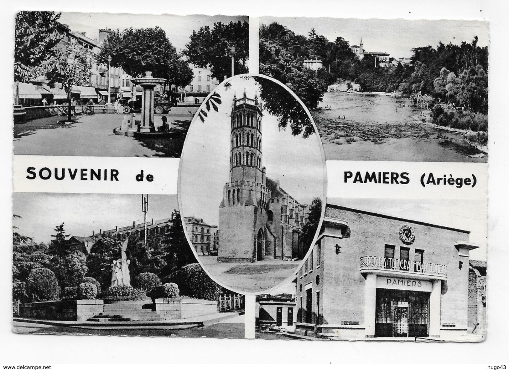 (RECTO / VERSO) PAMIERS EN 1959 - MULTIVUES AVEC POSTE - BEAU CACHET - CPSM GF VOYAGEE - Pamiers