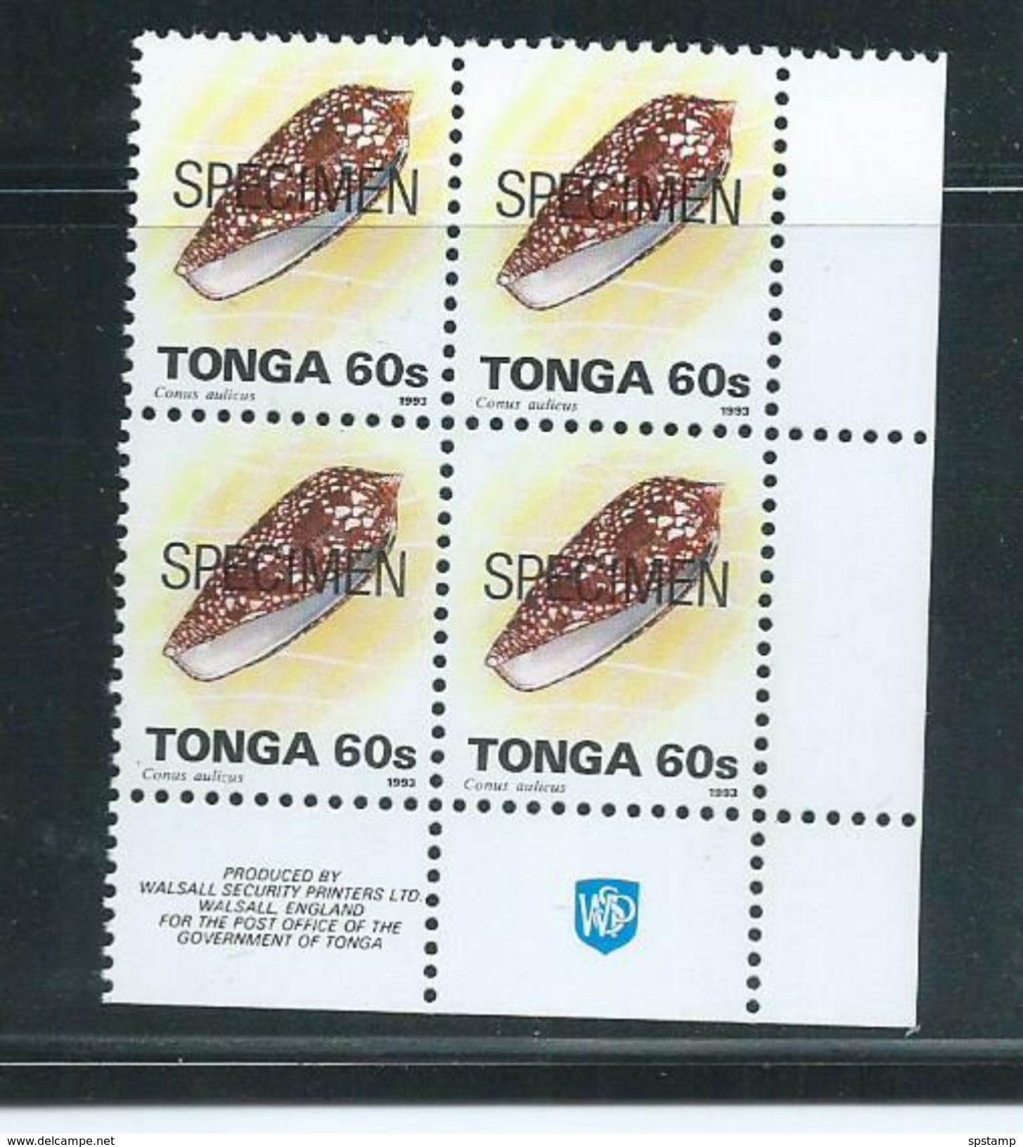 Tonga 1993 Marine Life Definitives 60s Shell Block Of 4 MNH Specimen O/P - Tonga (1970-...)