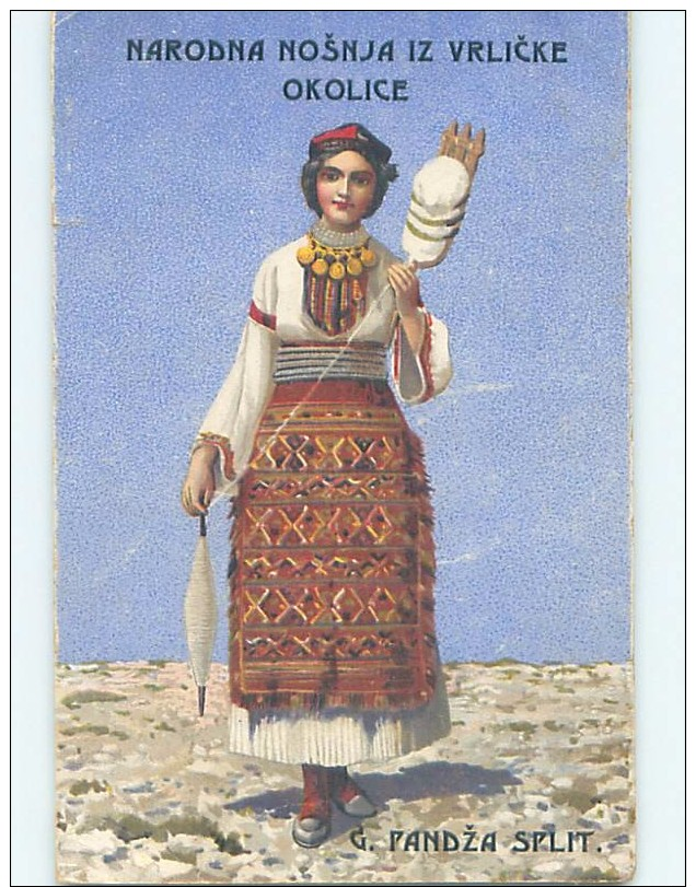 Pre-Linen Foreign EUROPEAN WOMAN HOLDING STICK FULL OF TWINE STRING HL7958 - Sonstige & Ohne Zuordnung