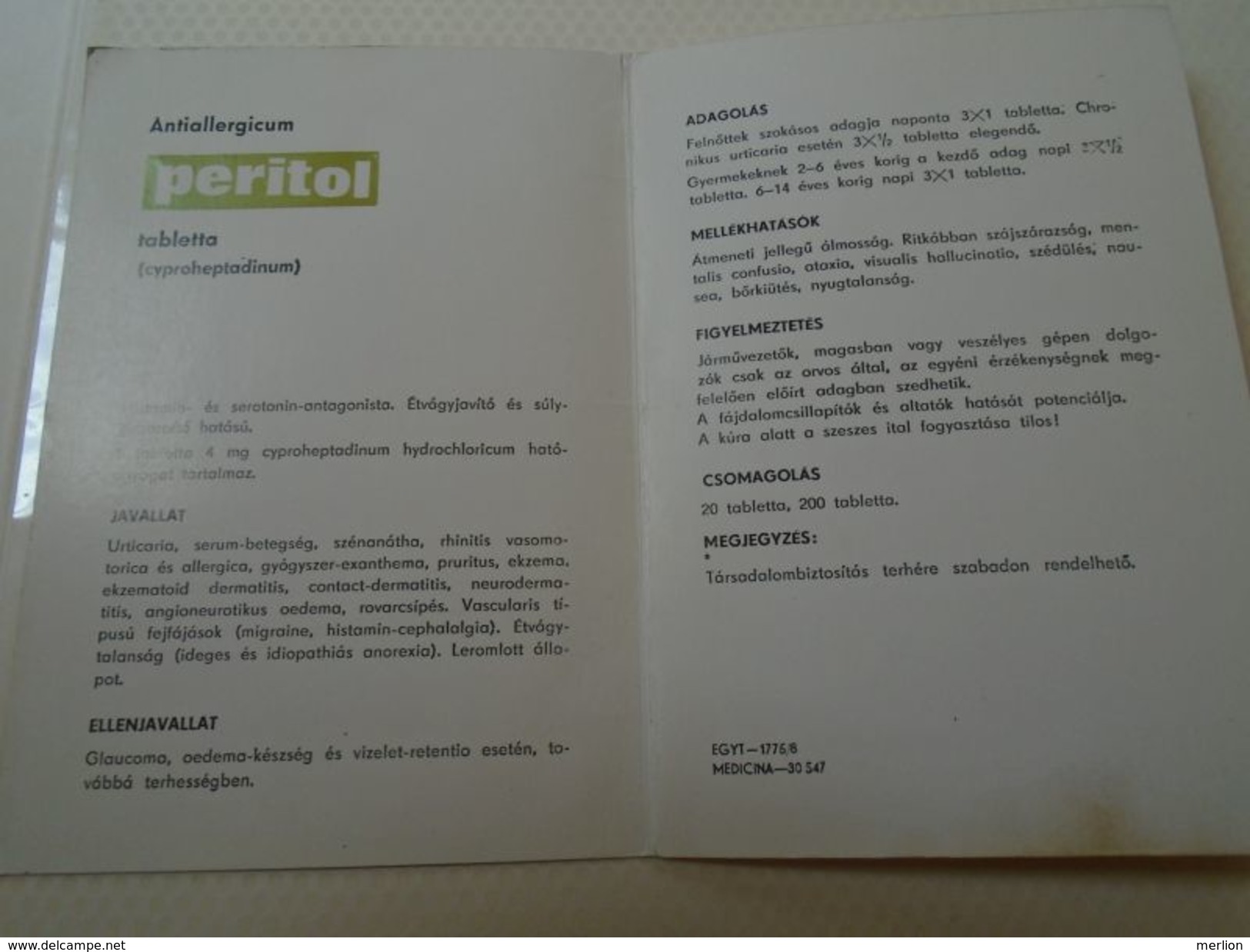 D152414  Advertising Paper Item  PERITOL   - EGYT Medicina Hungary - Publicités