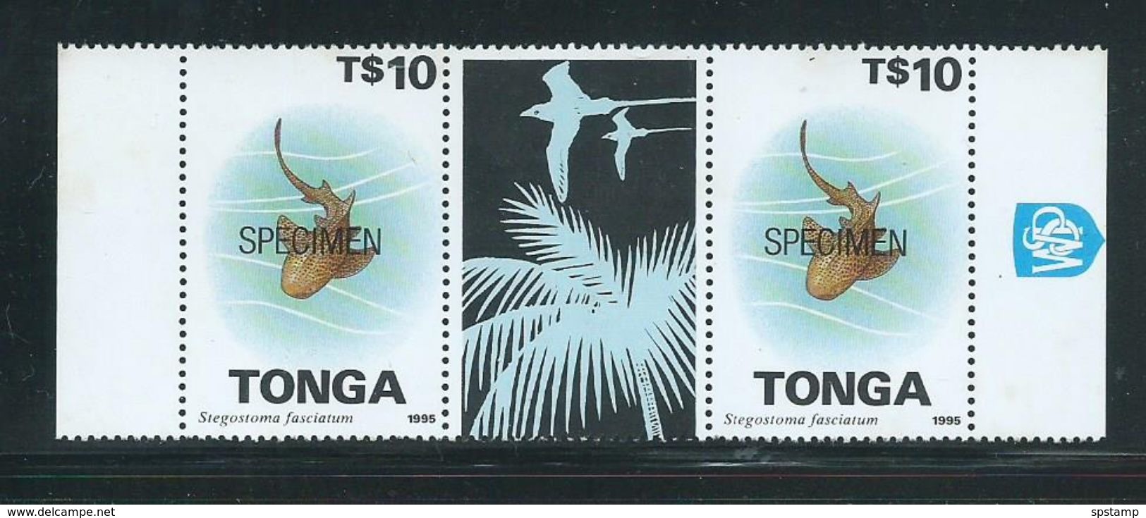 Tonga 1995 Marine Life Definitives $10 Shark Gutter Pair MNH Specimen O/P Gum Tone - Tonga (1970-...)