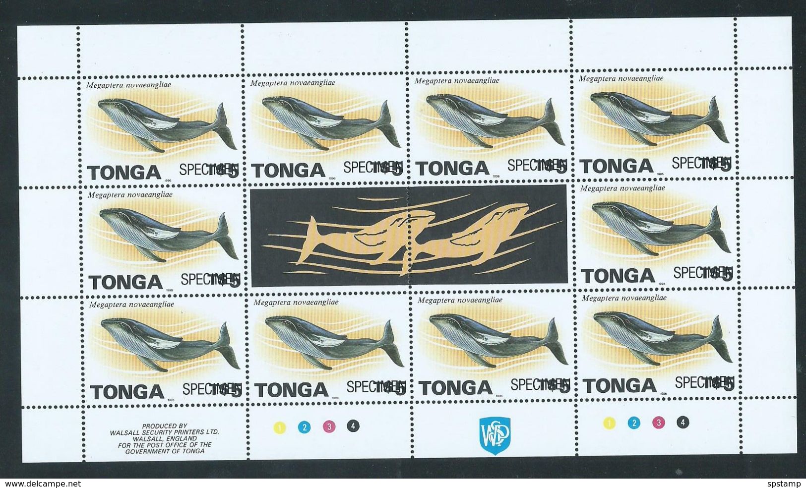 Tonga 1996 Marine Life Official Definitives $5 Whale Sheet Of 10 MNH Specimen Overprint - Tonga (1970-...)