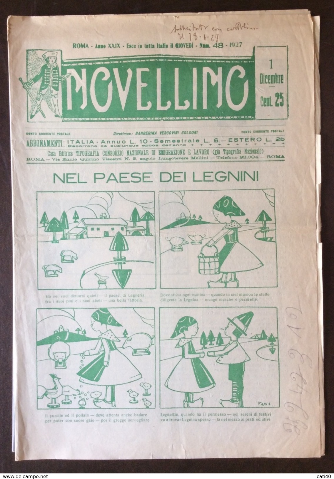 NOVELLINO DIRETTRICE BARBERINI VESCOVINI  GOLDONI  NEL PAESE DEI LEGNINI  N.48 1927  EDIZIONE ORIGINALE - House, Garden, Kitchen